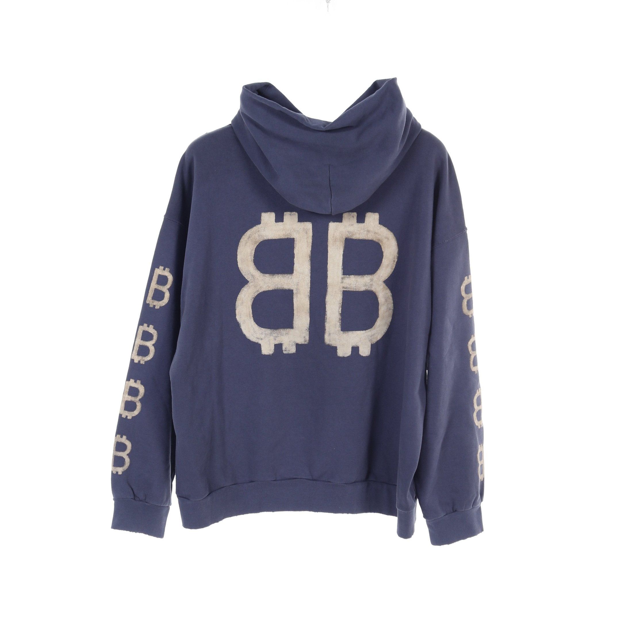 Balenciaga Crypto Bb Logo Pullover Hoodie Cotton Navy Beige Damage  Processing