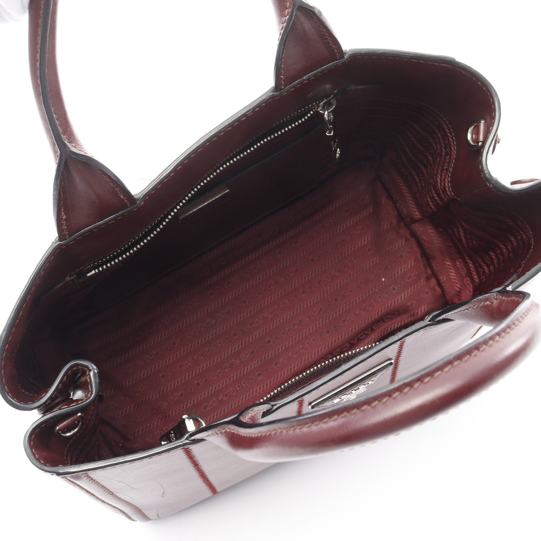 Prada Prada Soft Calf Handbag Tote Bag Leather Burgundy Size ONE SIZE - 3 Thumbnail