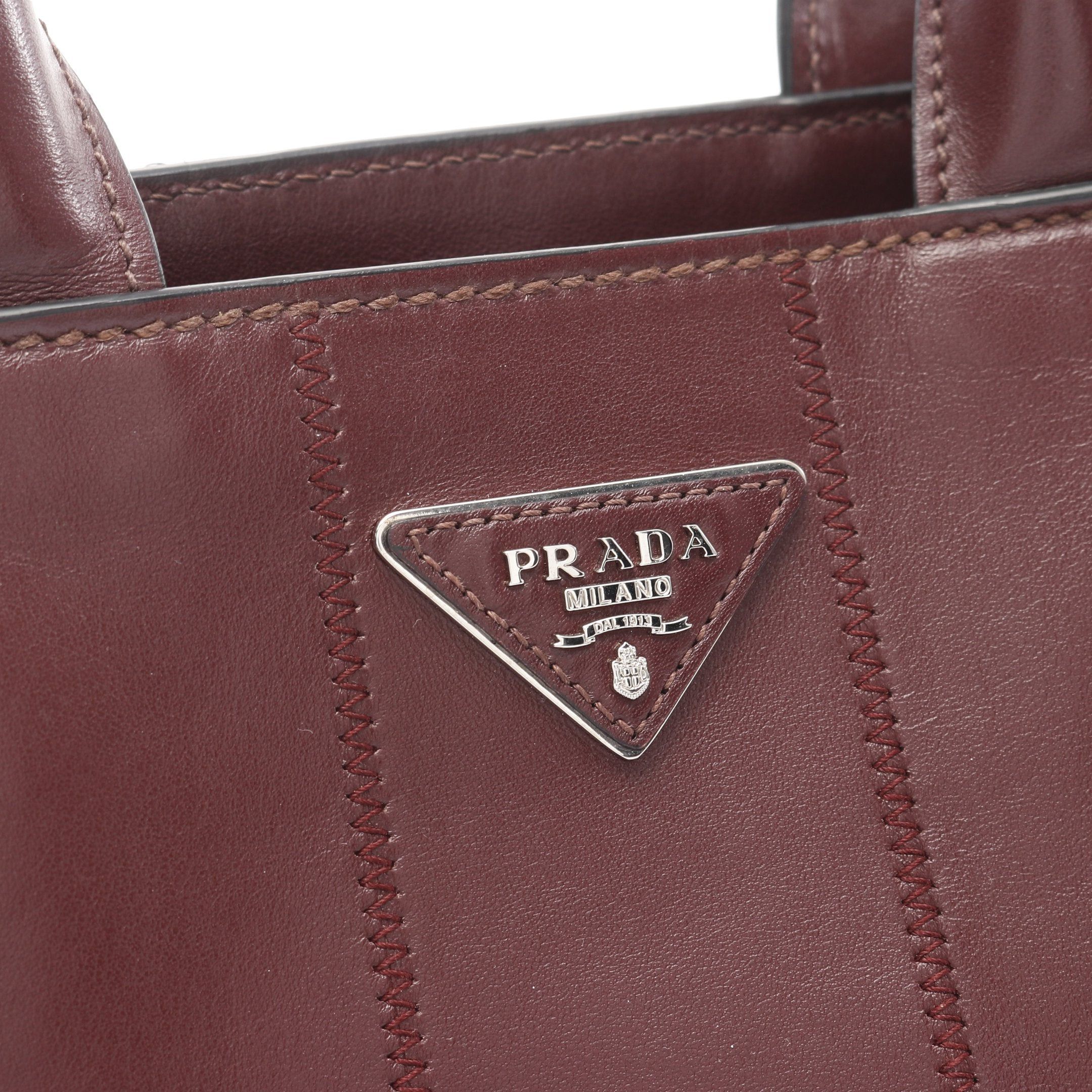 Prada Prada Soft Calf Handbag Tote Bag Leather Burgundy Size ONE SIZE - 12 Thumbnail
