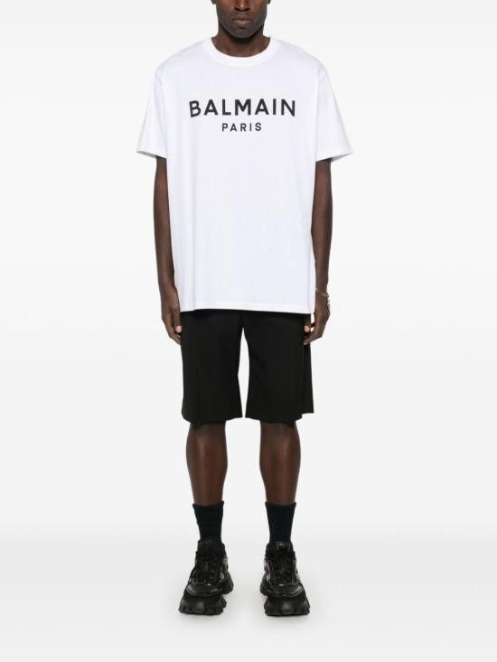 Tシャツ・カットソー BALMAIN Men T-shirt White EH1EG010BB73 GAB T-shirt with flocked Balmain Letter logo - Men | BALMAIN