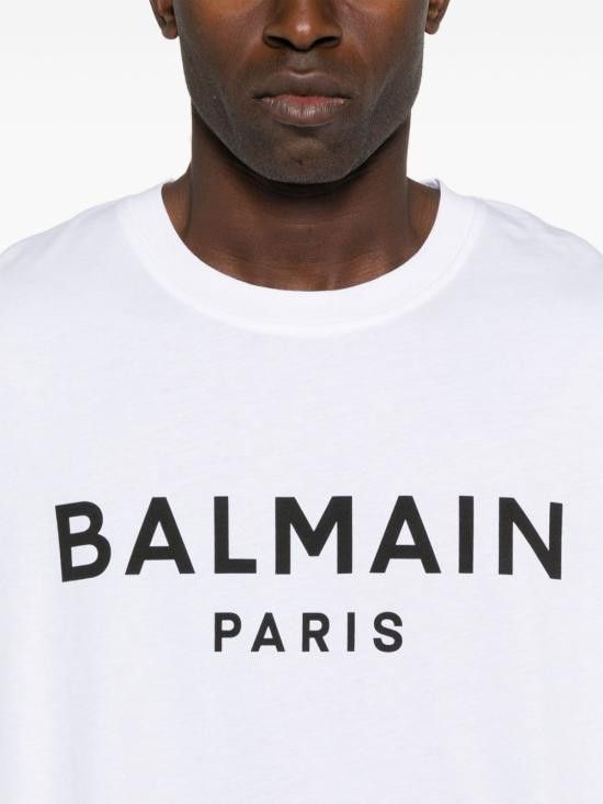 Tシャツ・カットソー BALMAIN Men T-shirt White EH1EG010BB73 GAB T-shirt with flocked Balmain Letter logo - Men | BALMAIN