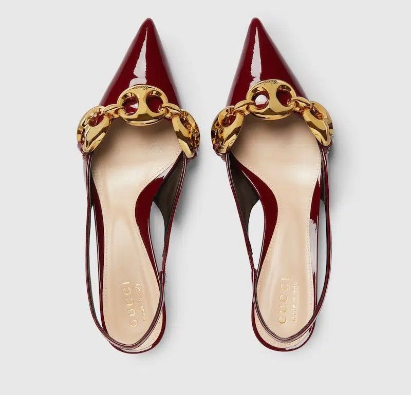 Gucci Gucci Marina Chain Patent Leather Slingback Pumps SIZE 36 Size ONE SIZE - 2 Thumbnail