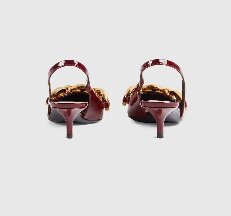 Gucci Gucci Marina Chain Patent Leather Slingback Pumps SIZE 38.5 Size ONE SIZE - 3 Thumbnail