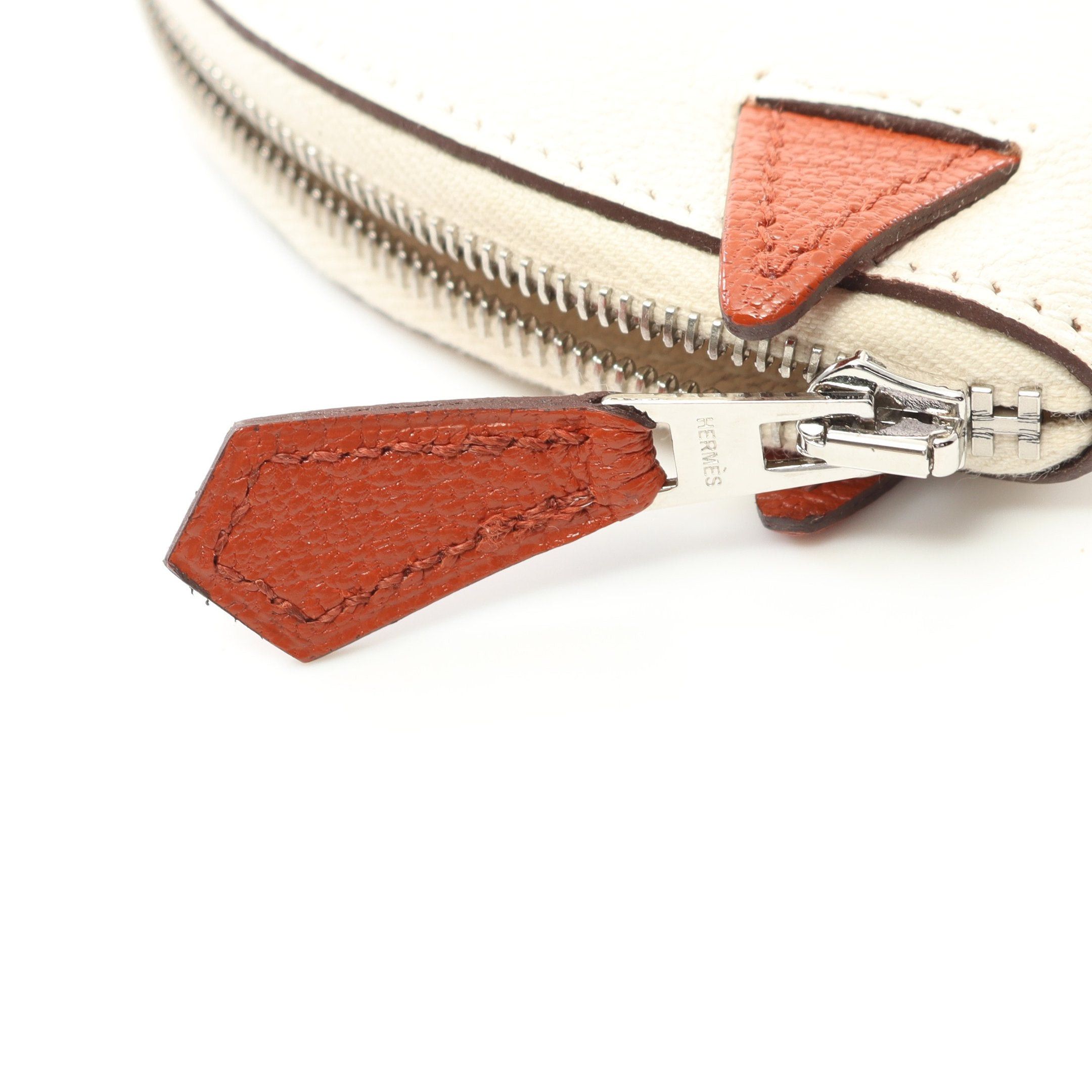 Hermes Hermes Paddock Nata Cuible Coin Purse Chevre Off White Brown Silver Hardware Z Stamp Size ONE SIZE - 7 Thumbnail