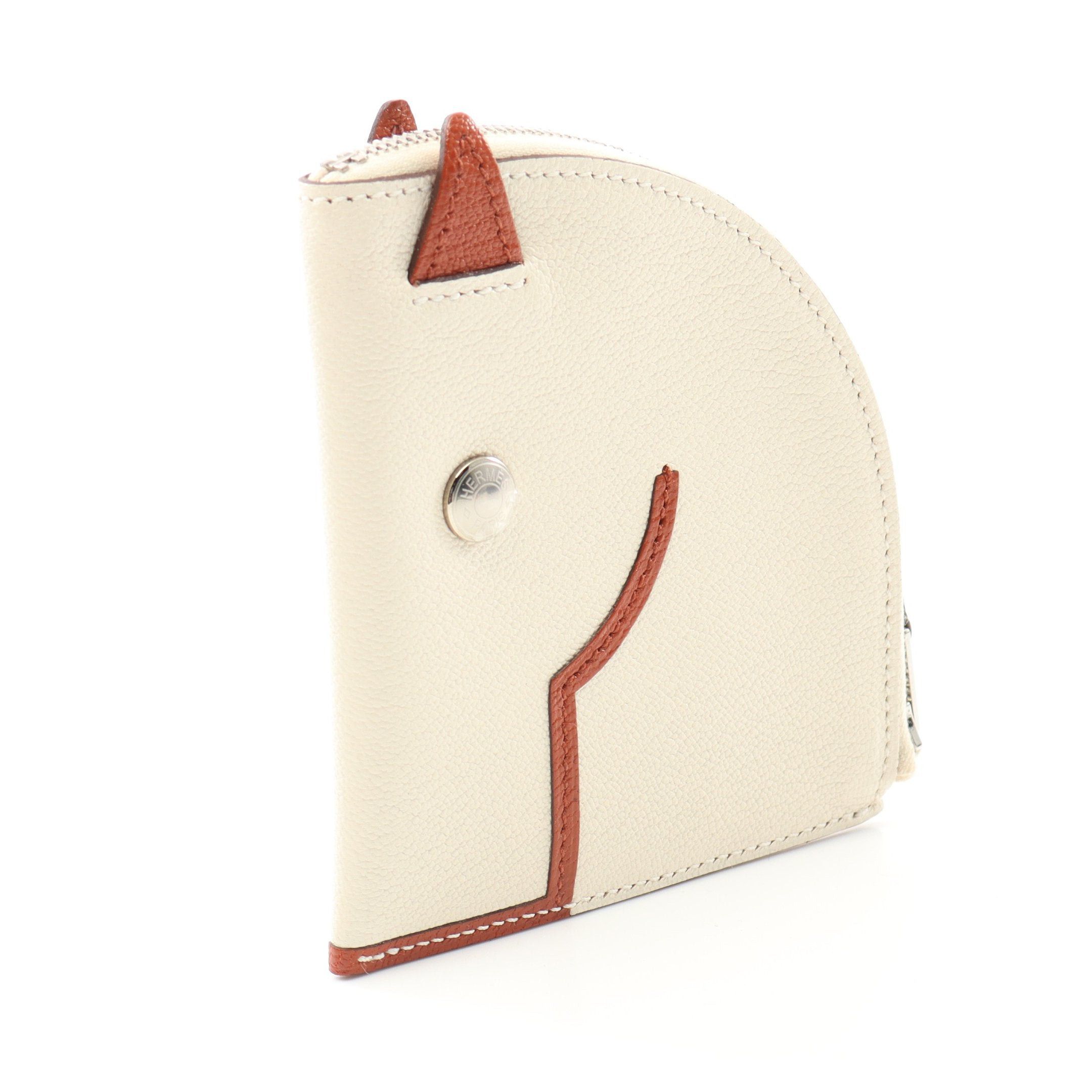 Hermes Hermes Paddock Nata Cuible Coin Purse Chevre Off White Brown Silver Hardware Z Stamp Size ONE SIZE - 2 Thumbnail