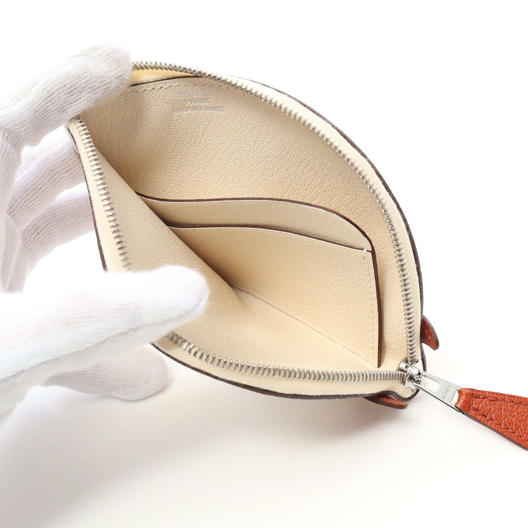 Hermes Hermes Paddock Nata Cuible Coin Purse Chevre Off White Brown Silver Hardware Z Stamp Size ONE SIZE - 3 Thumbnail