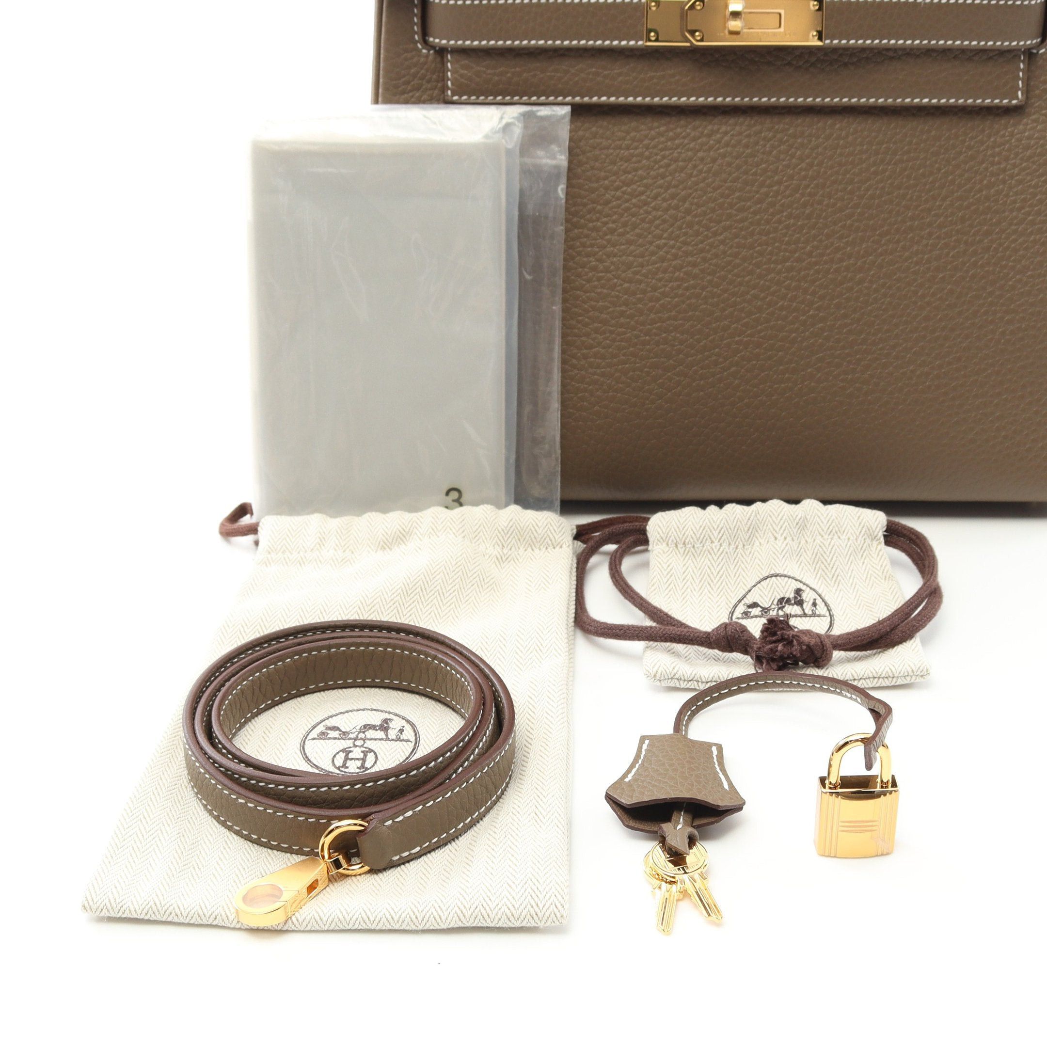 Hermes Hermes Kelly28 Etoupe Handbag Clemence Leather Gray Brown Gold Hardware Inner Stitch Double Engraved Size ONE SIZE - 6 Thumbnail