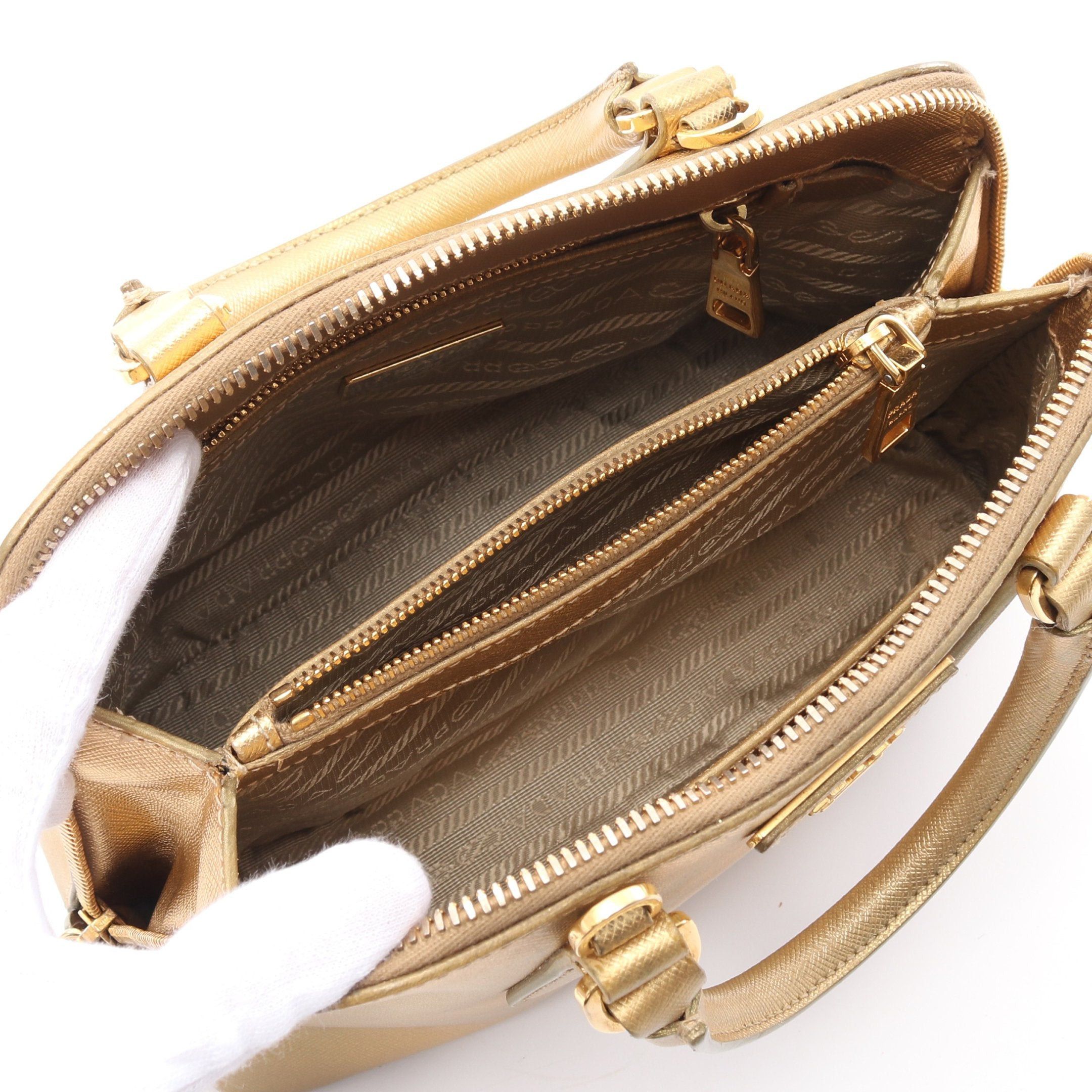 Prada Handbag Saffiano Leather Gold