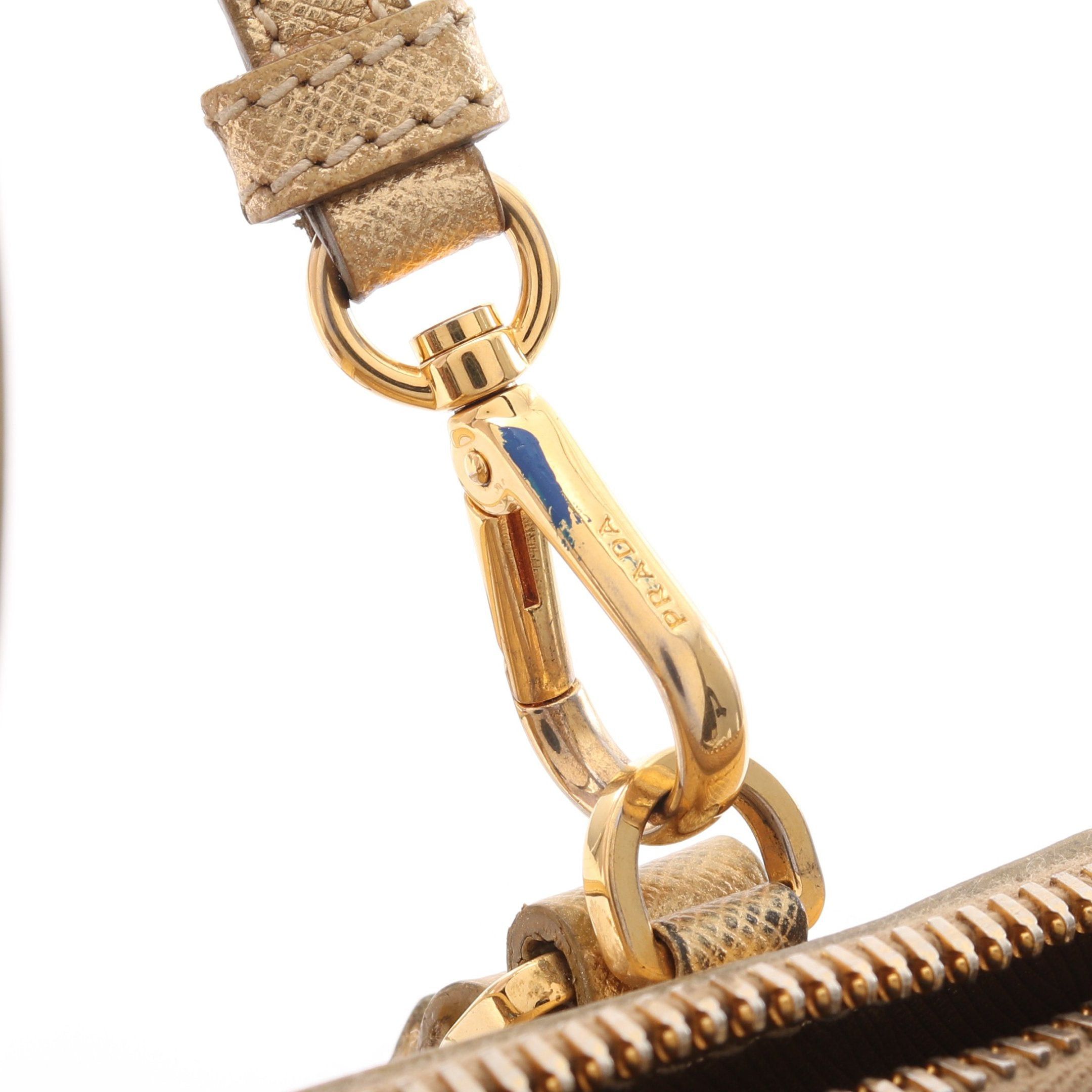 Prada Handbag Saffiano Leather Gold