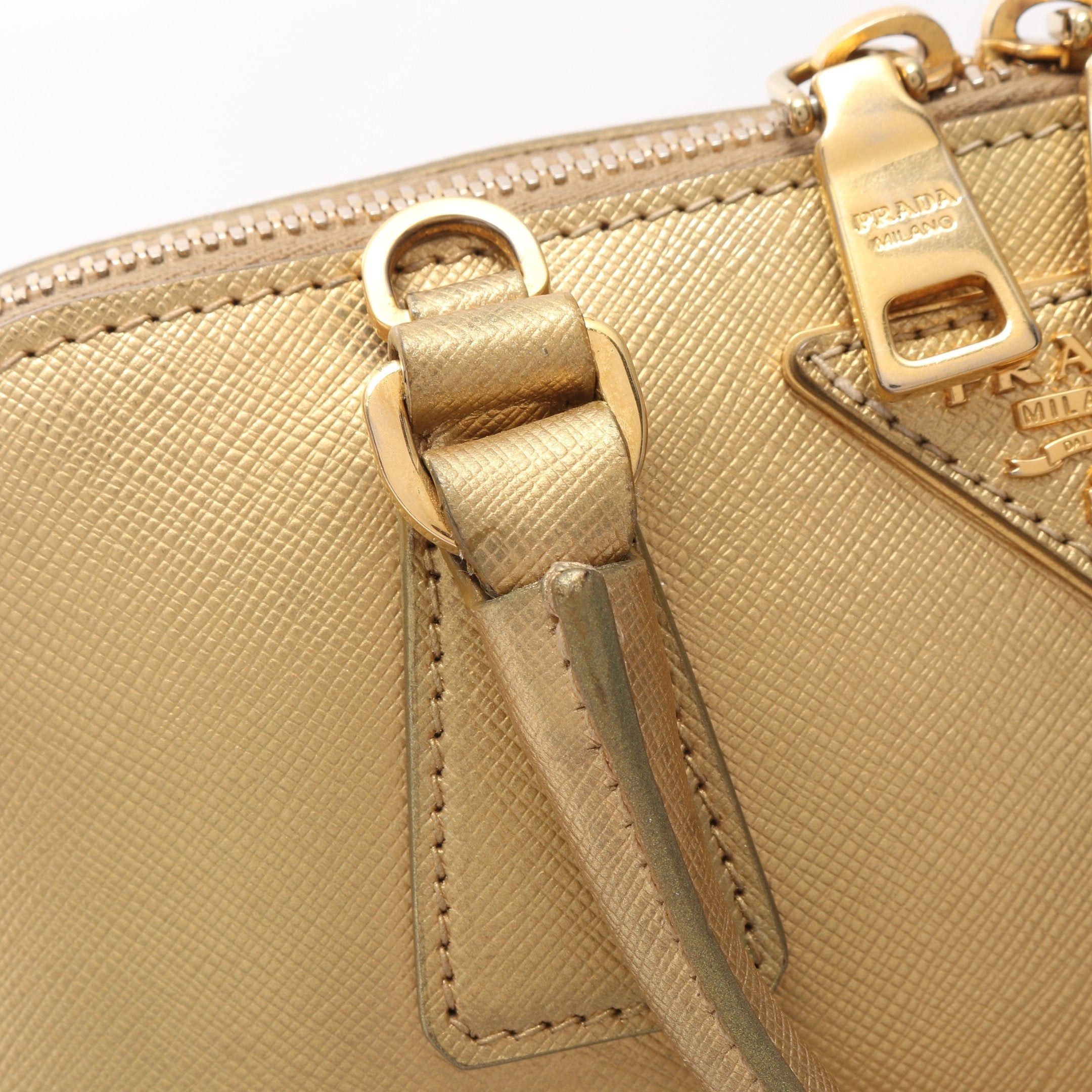 Prada Handbag Saffiano Leather Gold