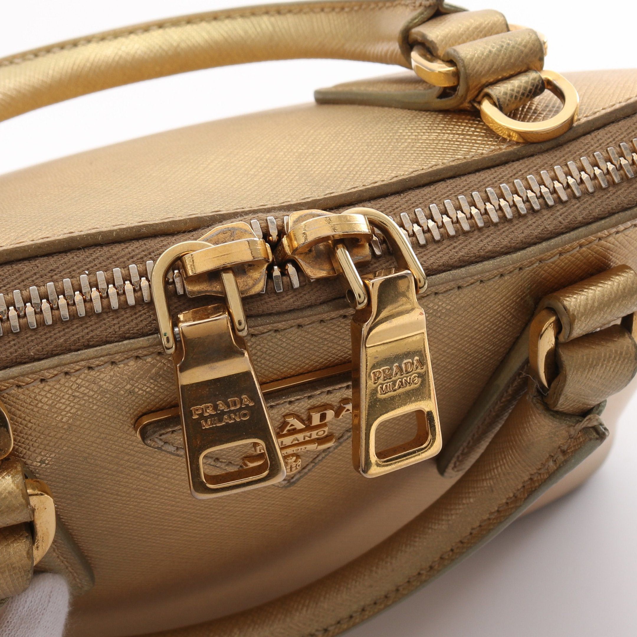 Prada Handbag Saffiano Leather Gold