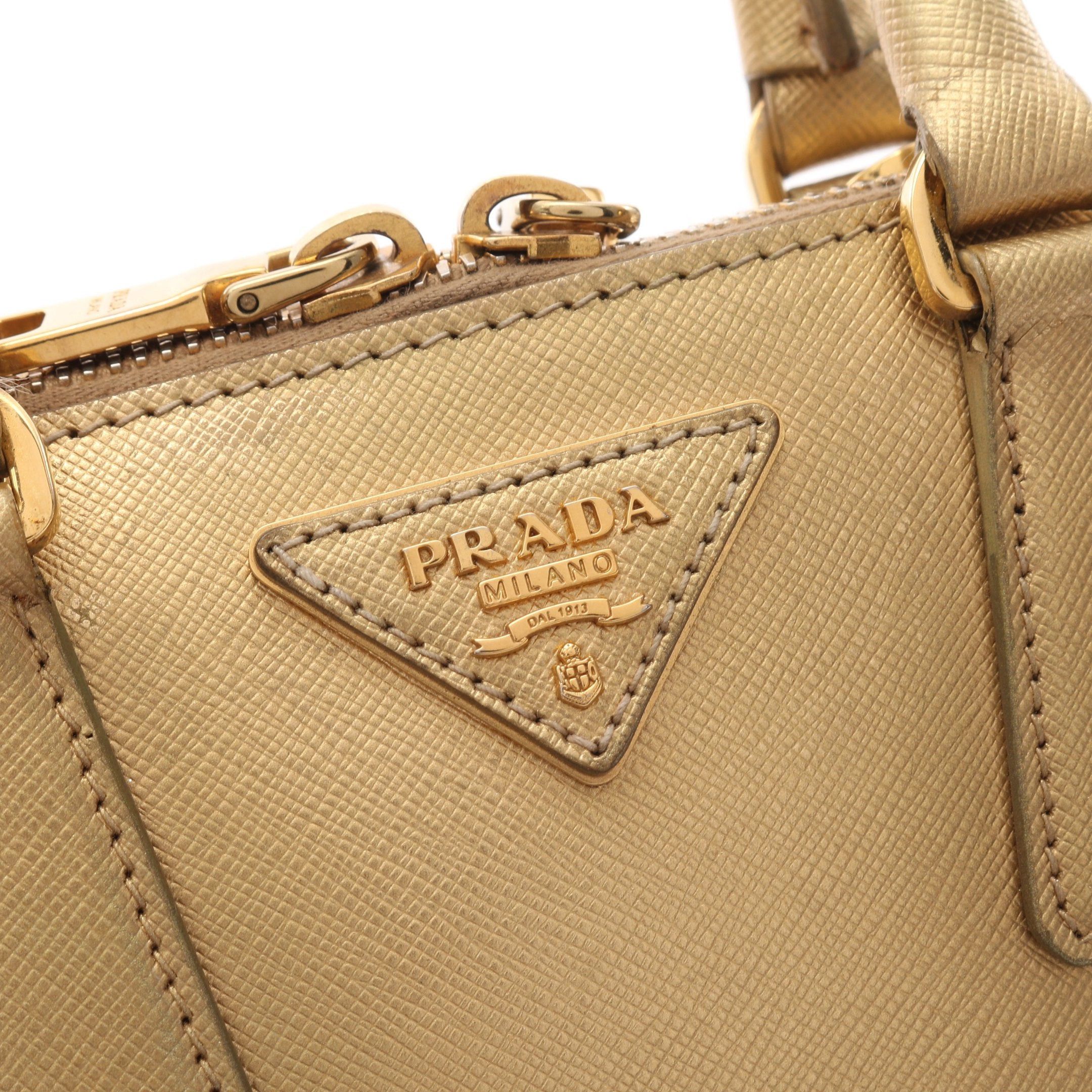 Prada Handbag Saffiano Leather Gold