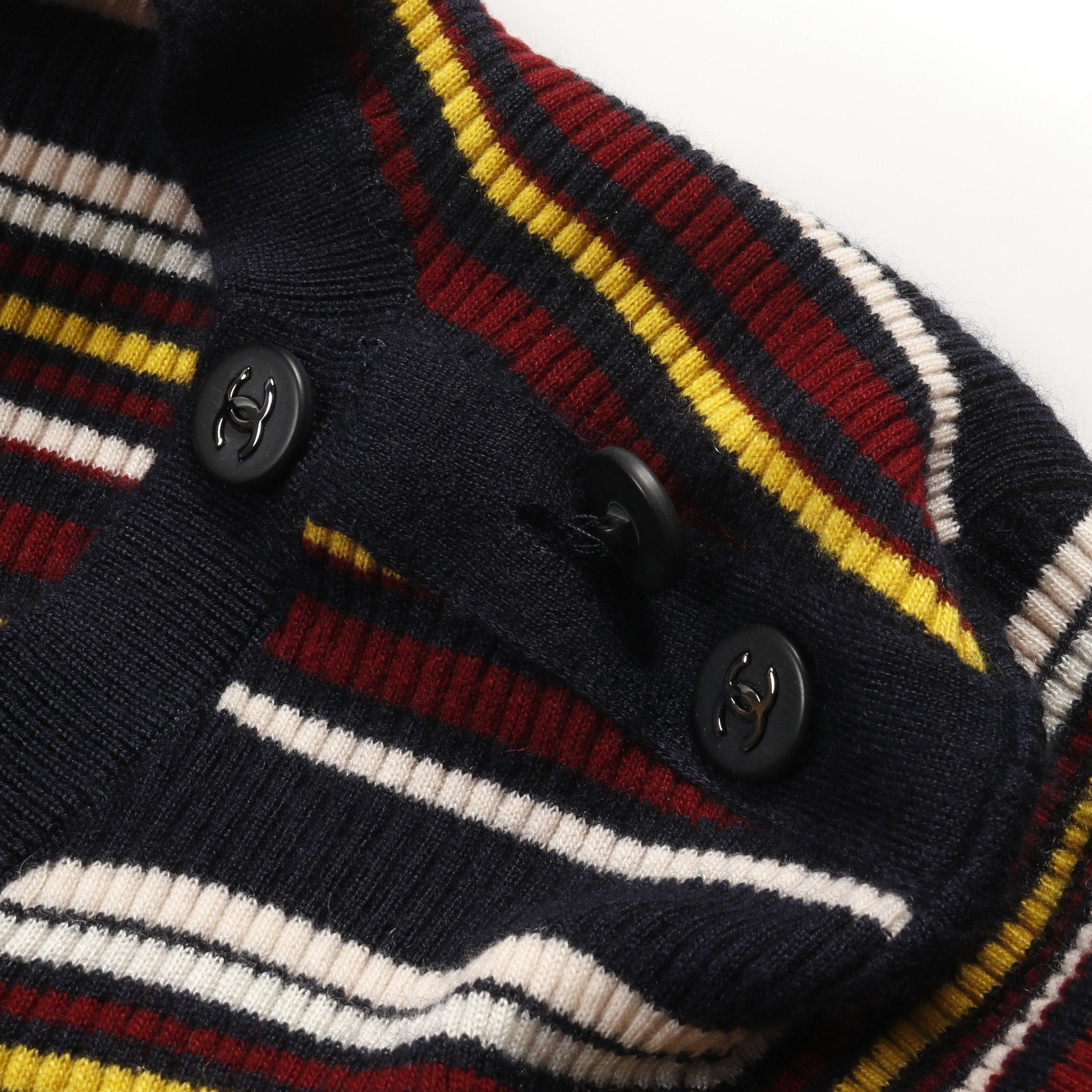 Chanel Chanel Cocomark Button Knit Stripes Cashmere Silk Dark Navy Multicolor Size ONE SIZE - 8 Thumbnail