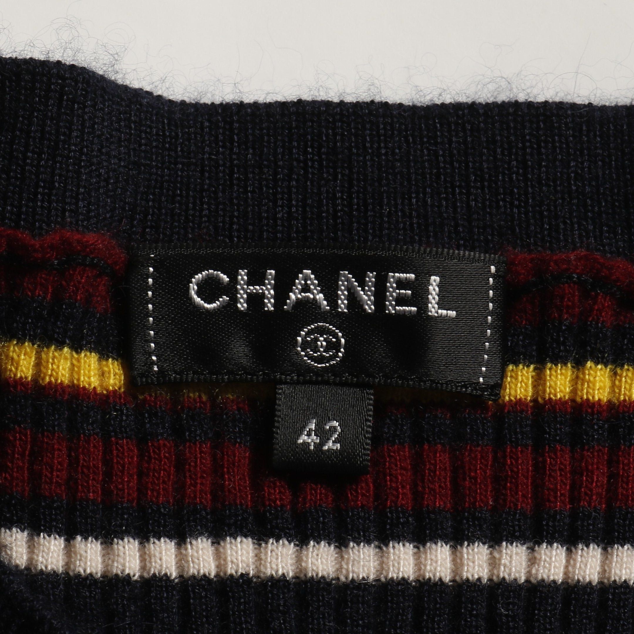 Chanel Chanel Cocomark Button Knit Stripes Cashmere Silk Dark Navy Multicolor Size ONE SIZE - 3 Thumbnail