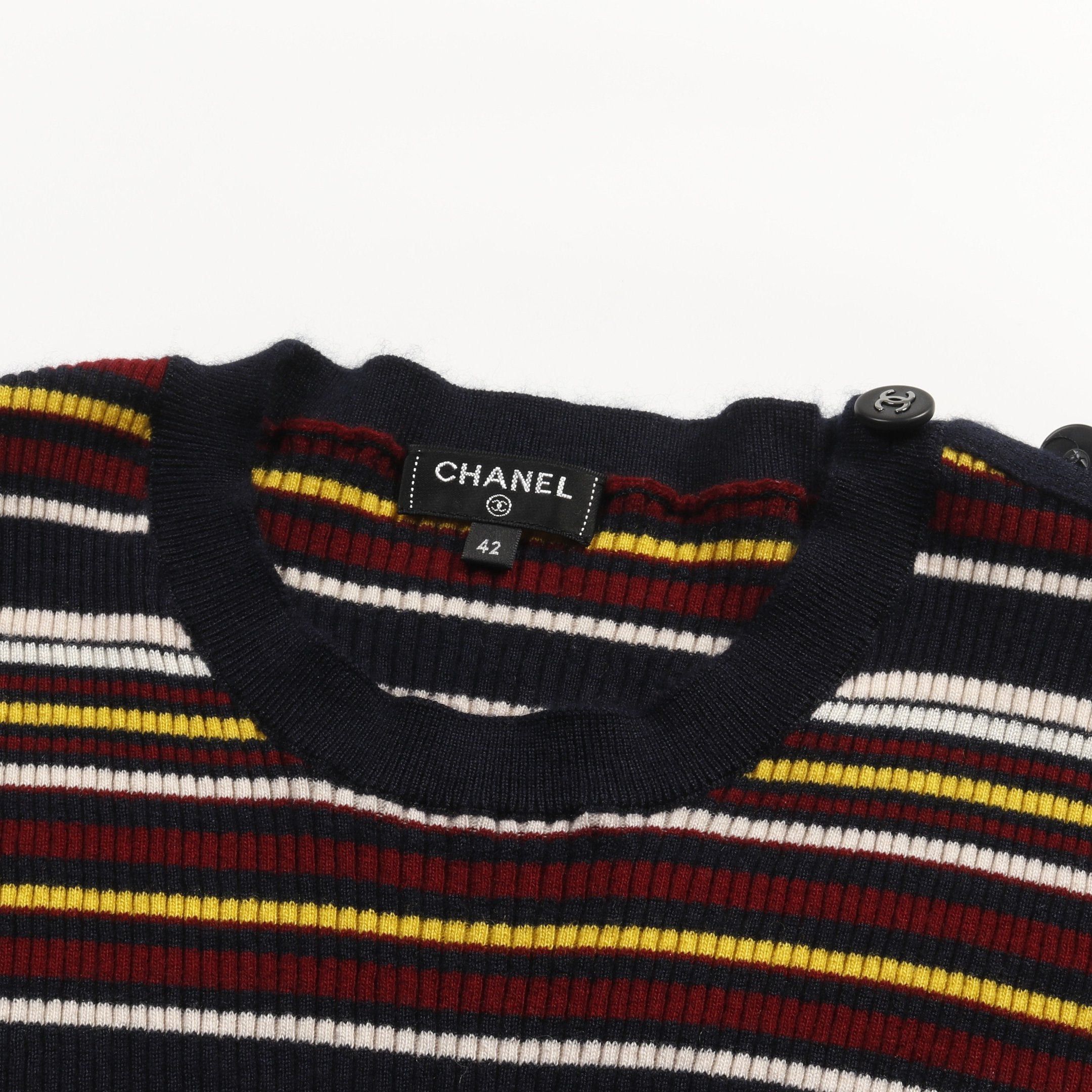 Chanel Chanel Cocomark Button Knit Stripes Cashmere Silk Dark Navy Multicolor Size ONE SIZE - 7 Thumbnail