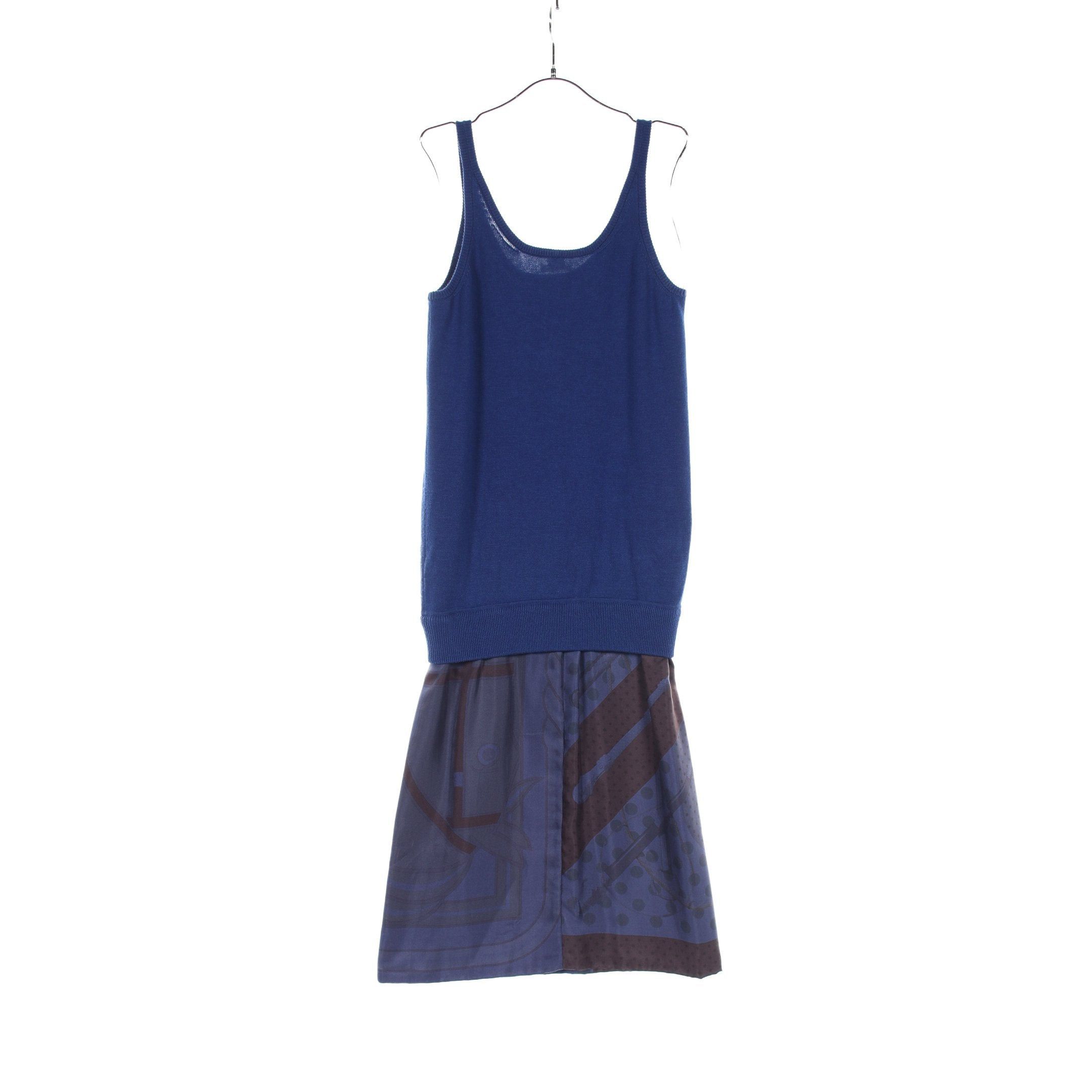Hermes Hermes Camisole Knit Dress Silk Cotton Cashmere Blue Navy Brown Color-Block Size ONE SIZE - 2 Thumbnail