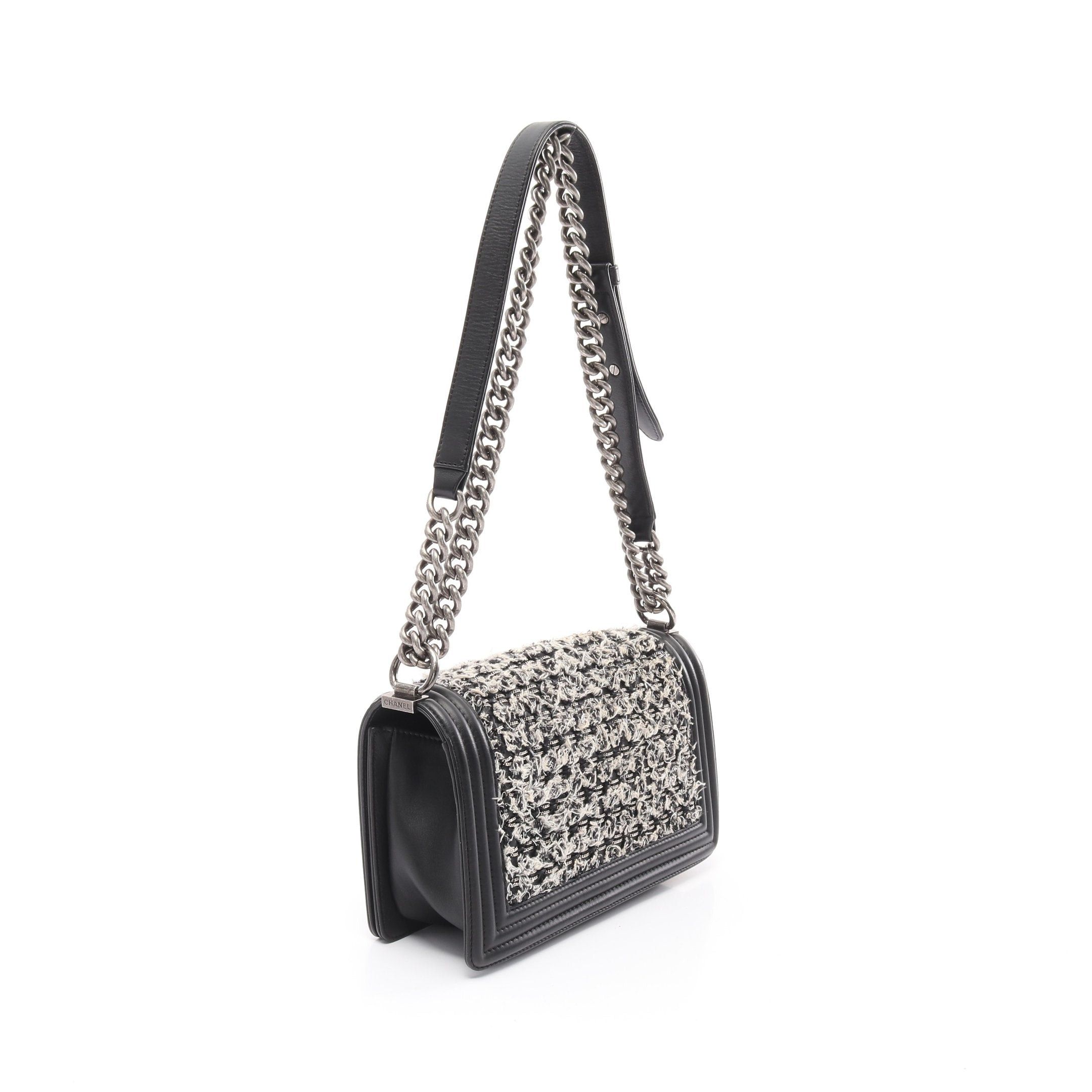 Chanel Chanel Boy Chanel Chain Shoulder Bag Leather Tweed Black White Antique Silver Hardware Size ONE SIZE - 2 Thumbnail