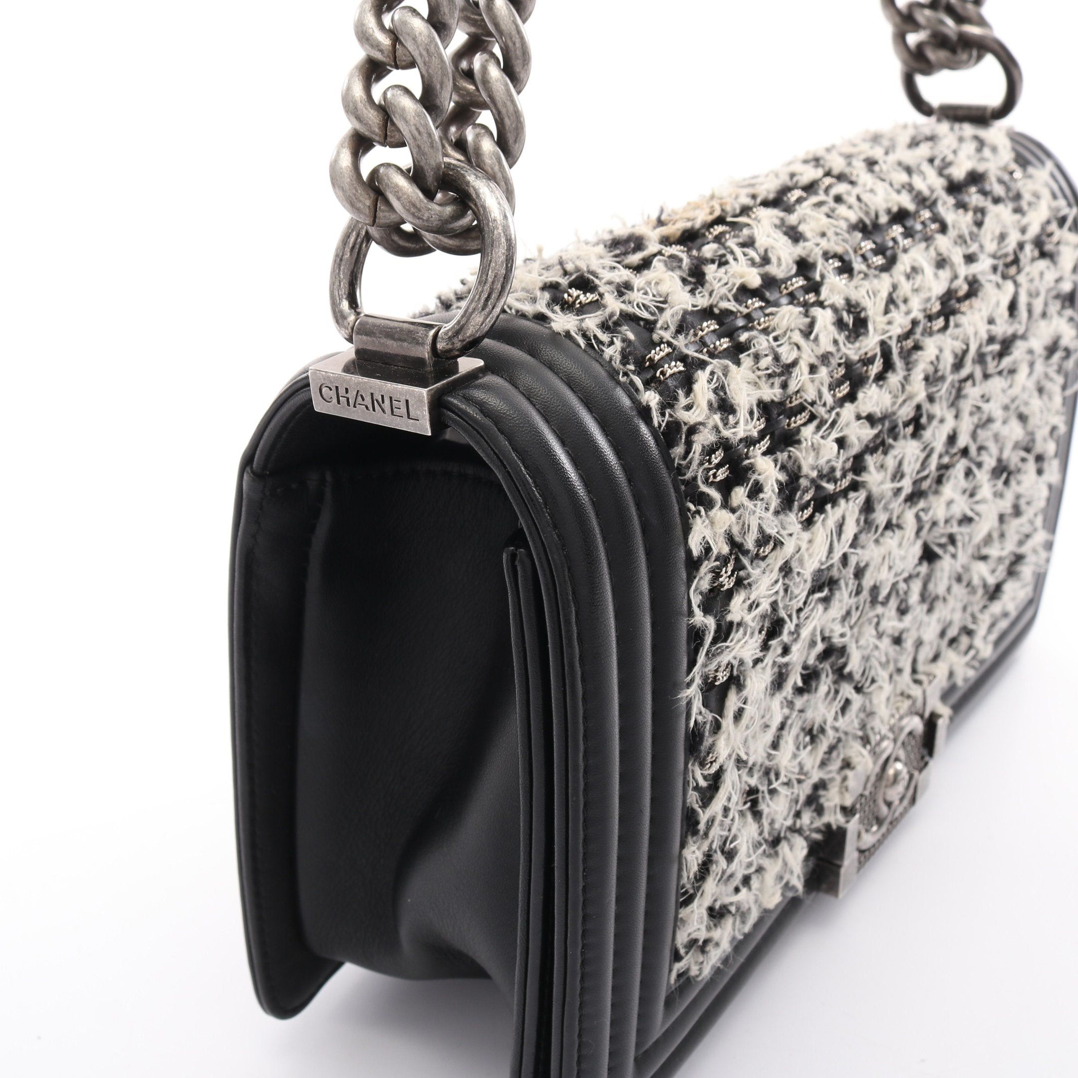 Chanel Chanel Boy Chanel Chain Shoulder Bag Leather Tweed Black White Antique Silver Hardware Size ONE SIZE - 9 Thumbnail
