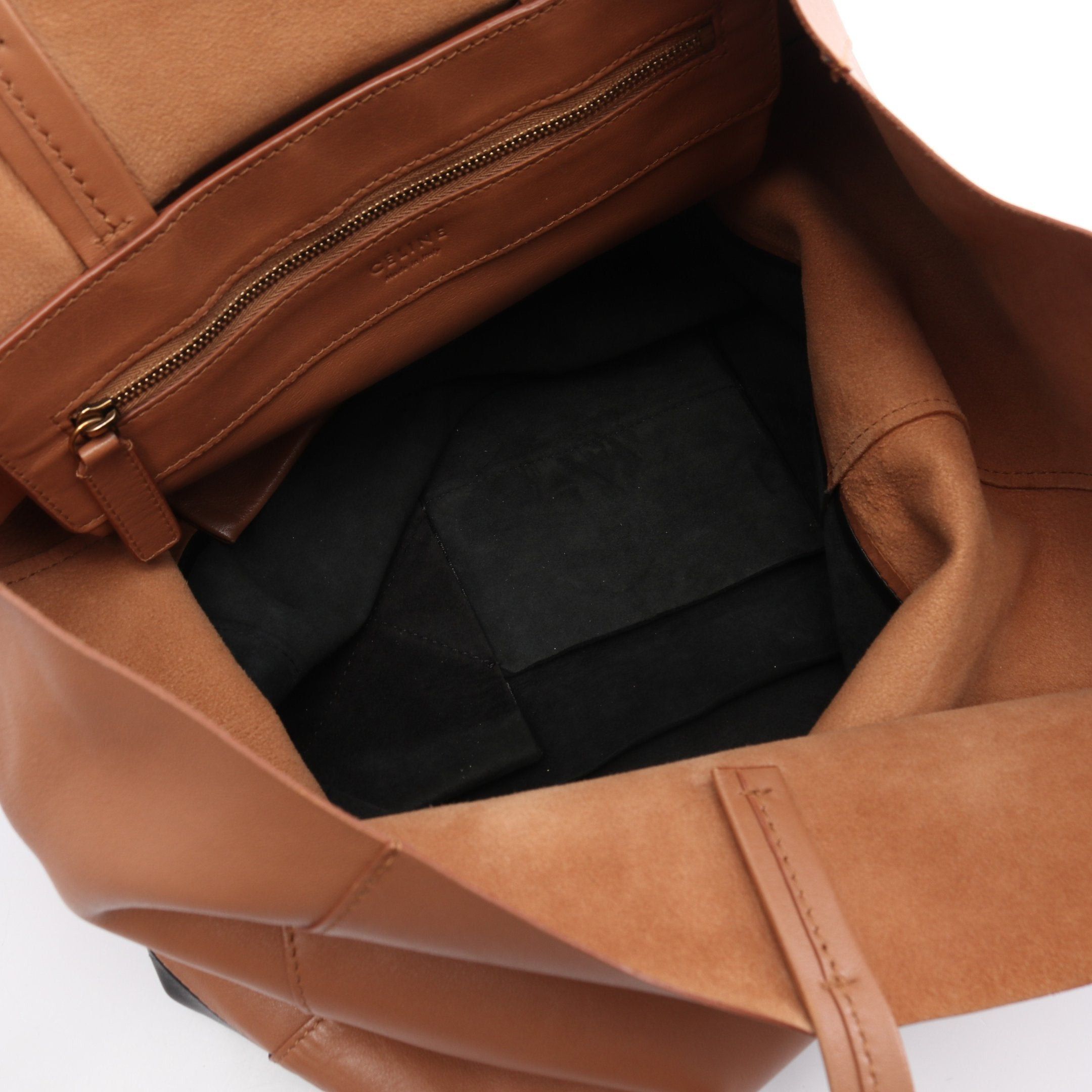 Celine Celine Horizontal Hippopotamus Handbag Tote Bag Leather Light Brown Black Size ONE SIZE - 3 Thumbnail