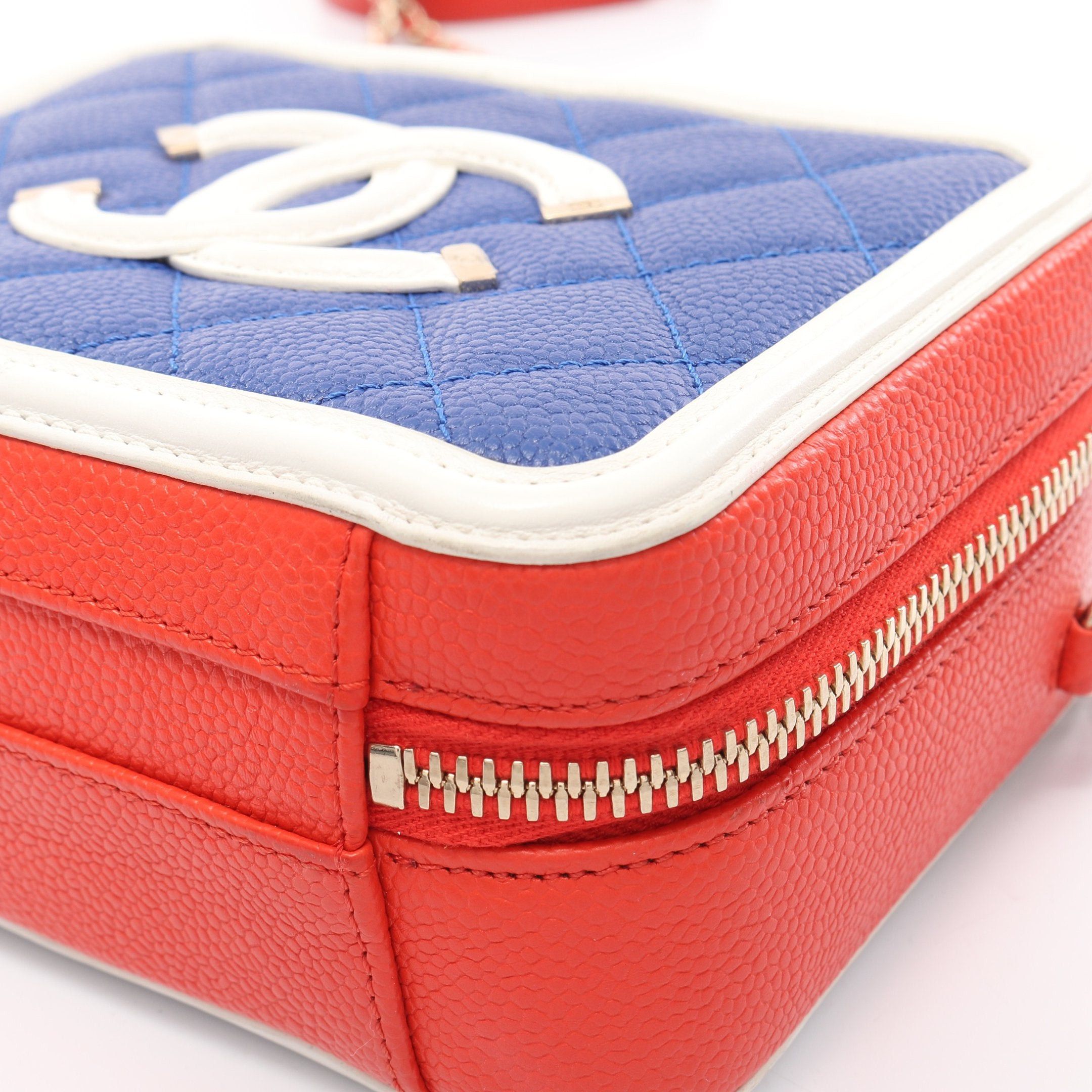 Chanel Chanel Cc Filigree Small Vanity Bag Chain Shoulder Caviar Skin Blue Red White Gold Hardware Size ONE SIZE - 9 Thumbnail