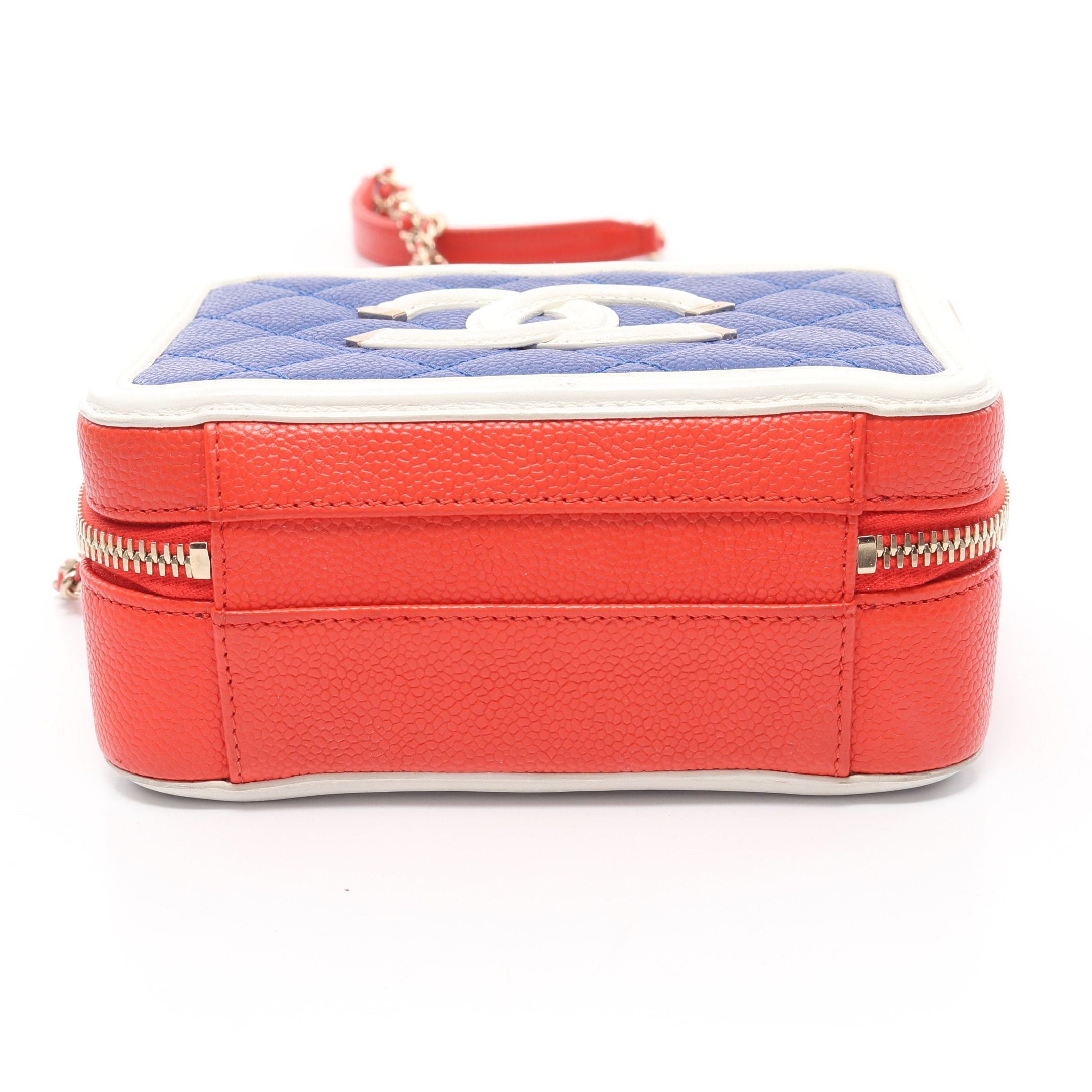 Chanel Chanel Cc Filigree Small Vanity Bag Chain Shoulder Caviar Skin Blue Red White Gold Hardware Size ONE SIZE - 10 Thumbnail