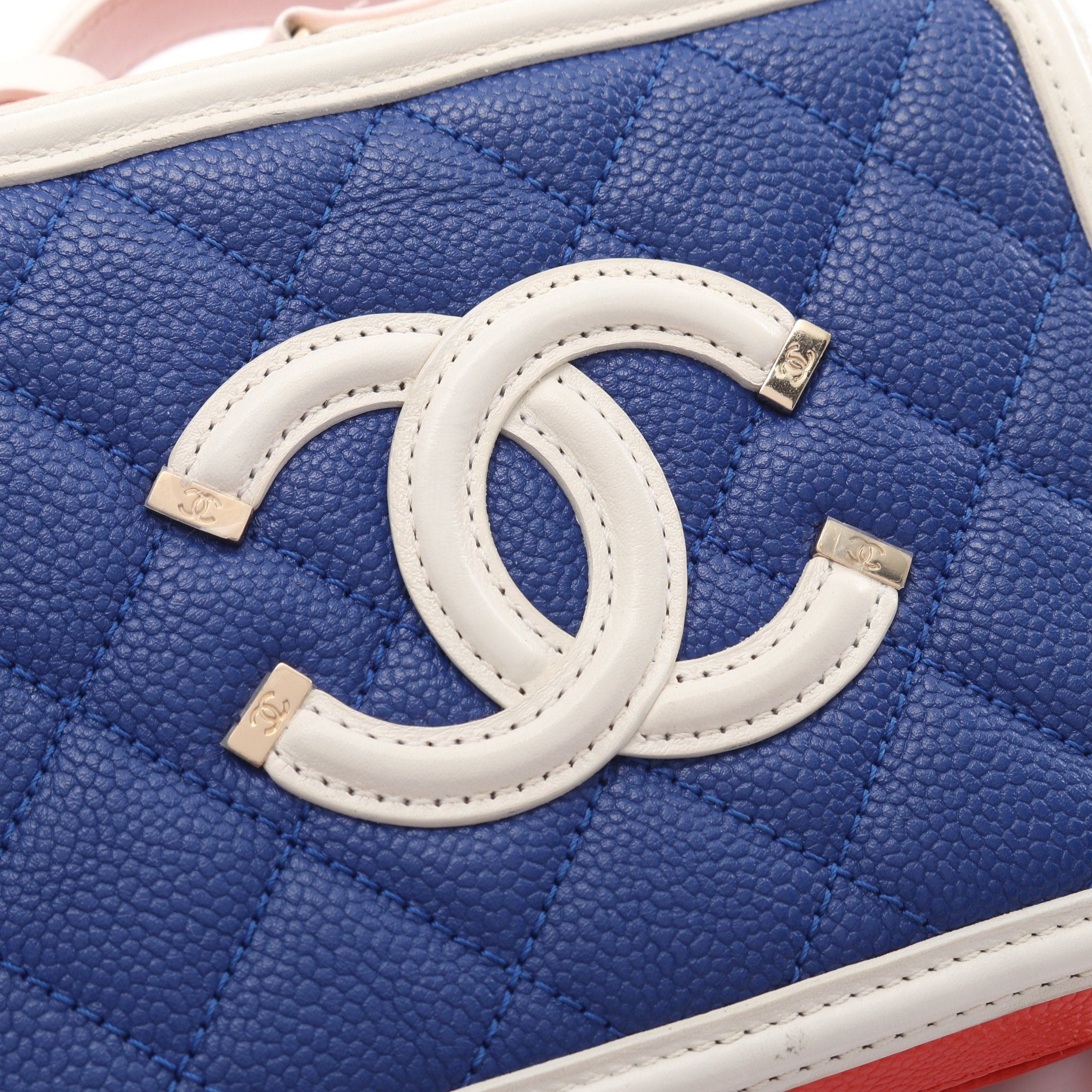 Chanel Chanel Cc Filigree Small Vanity Bag Chain Shoulder Caviar Skin Blue Red White Gold Hardware Size ONE SIZE - 8 Thumbnail