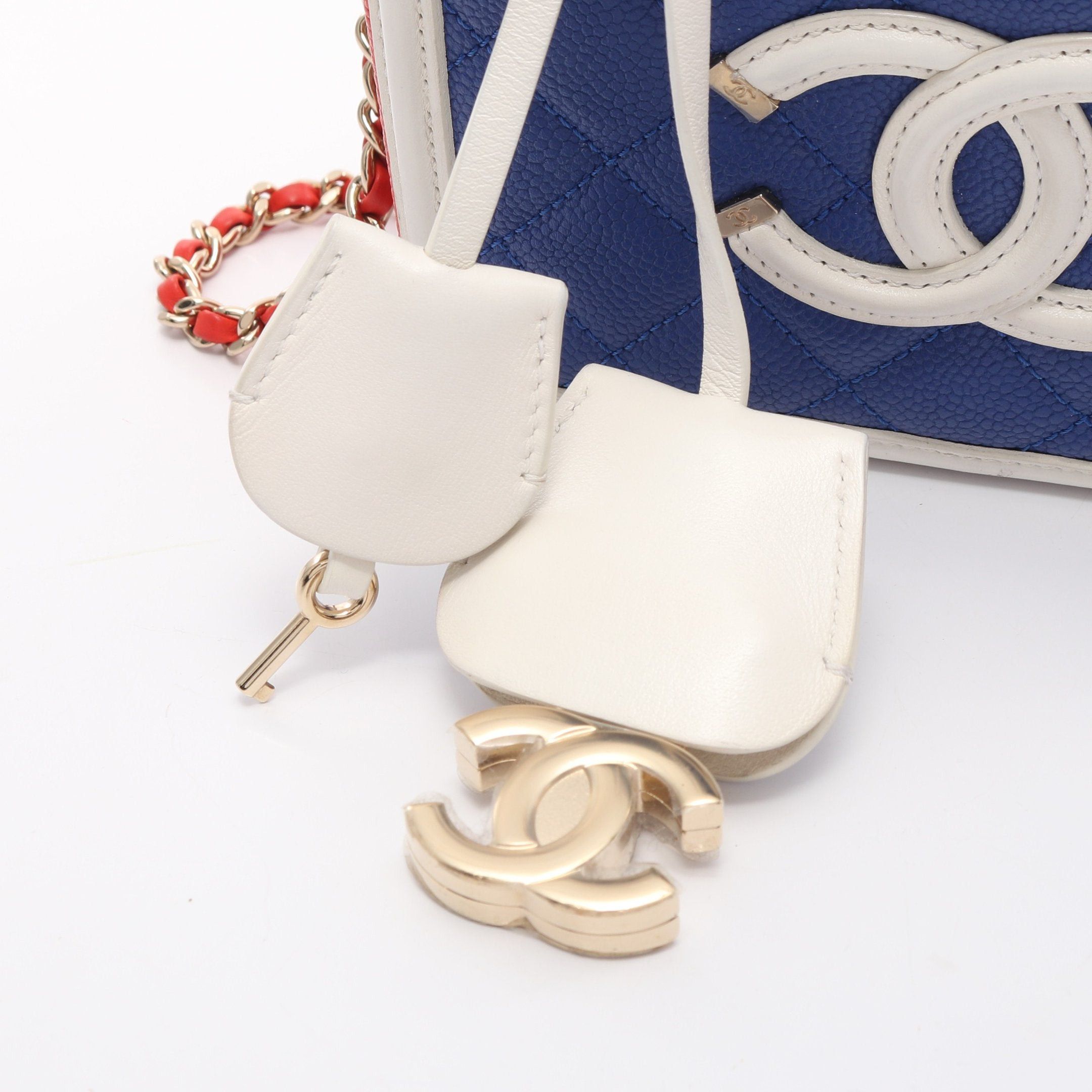 Chanel Chanel Cc Filigree Small Vanity Bag Chain Shoulder Caviar Skin Blue Red White Gold Hardware Size ONE SIZE - 13 Thumbnail