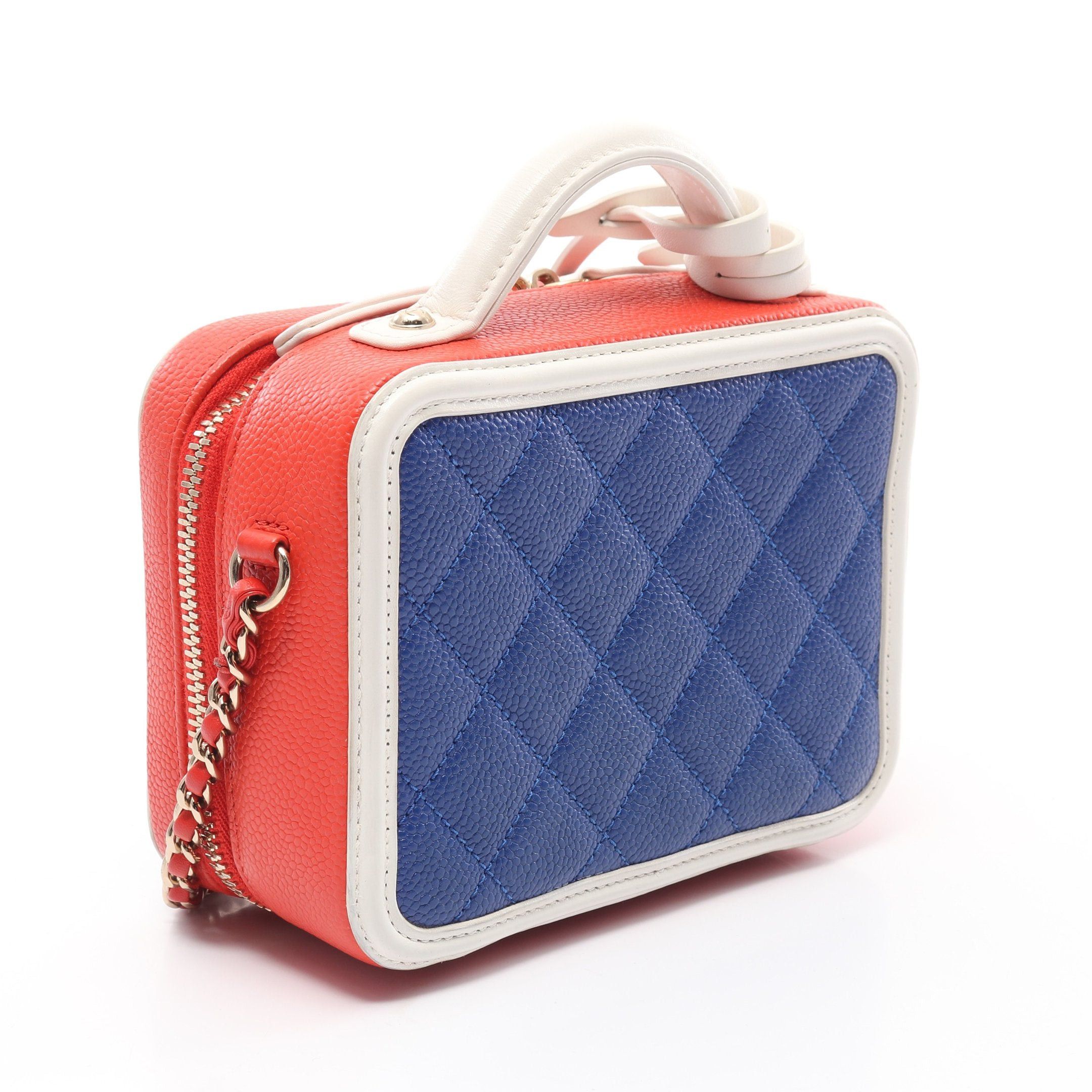 Chanel Chanel Cc Filigree Small Vanity Bag Chain Shoulder Caviar Skin Blue Red White Gold Hardware Size ONE SIZE - 2 Thumbnail