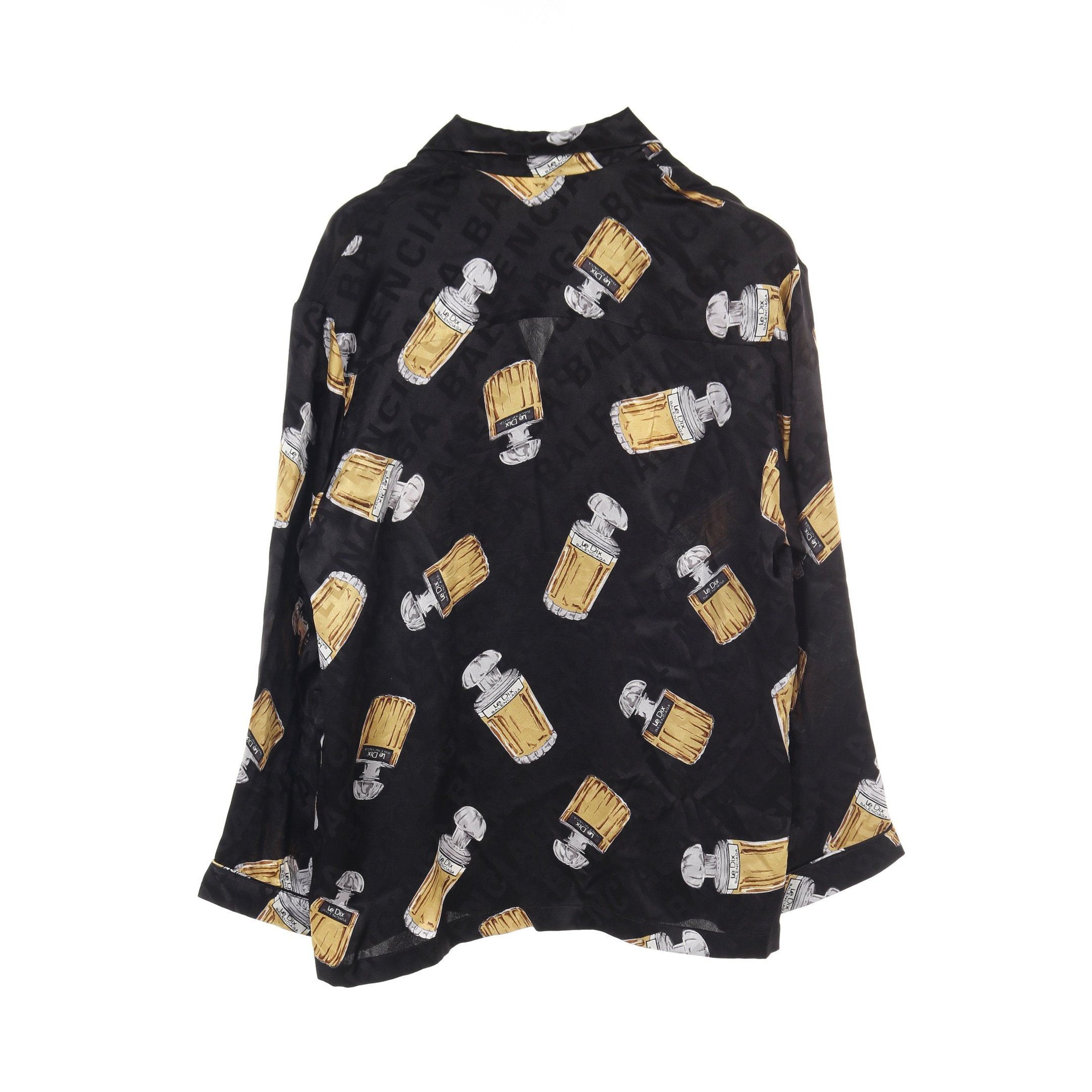 Balenciaga Balenciaga Shirt Logo Perfume Bottle All-Over Pattern Silk Black Gray Yellow Brown Size ONE SIZE - 2 Thumbnail