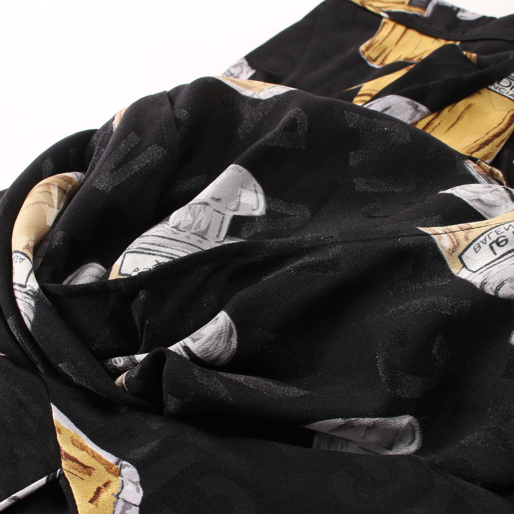 Balenciaga Balenciaga Shirt Logo Perfume Bottle All-Over Pattern Silk Black Gray Yellow Brown Size ONE SIZE - 9 Thumbnail