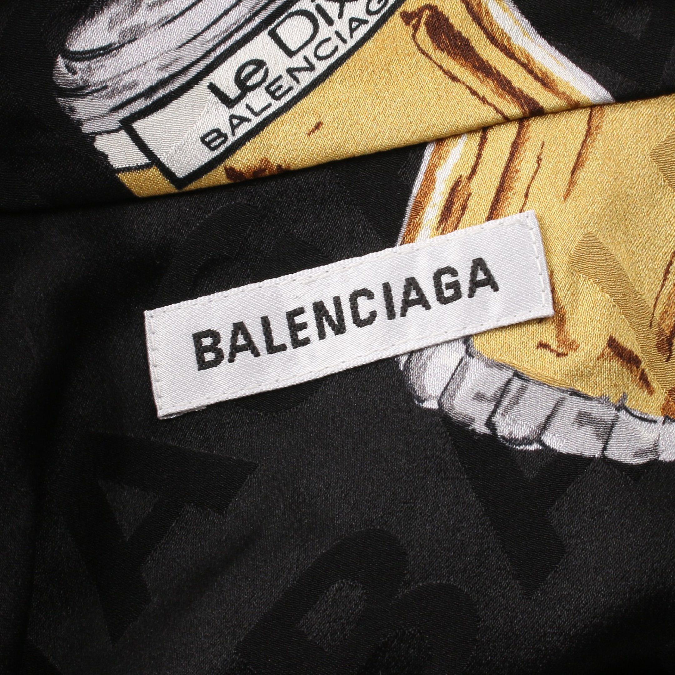 Balenciaga Balenciaga Shirt Logo Perfume Bottle All-Over Pattern Silk Black Gray Yellow Brown Size ONE SIZE - 3 Thumbnail