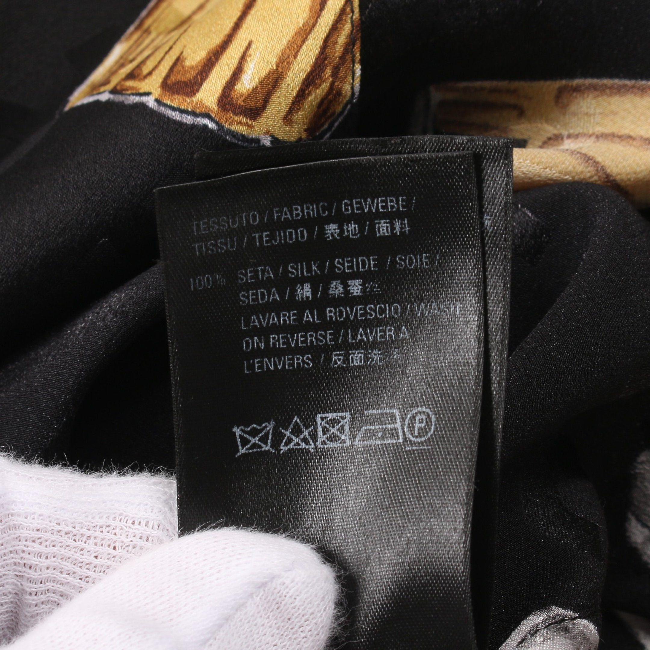 Balenciaga Balenciaga Shirt Logo Perfume Bottle All-Over Pattern Silk Black Gray Yellow Brown Size ONE SIZE - 4 Thumbnail