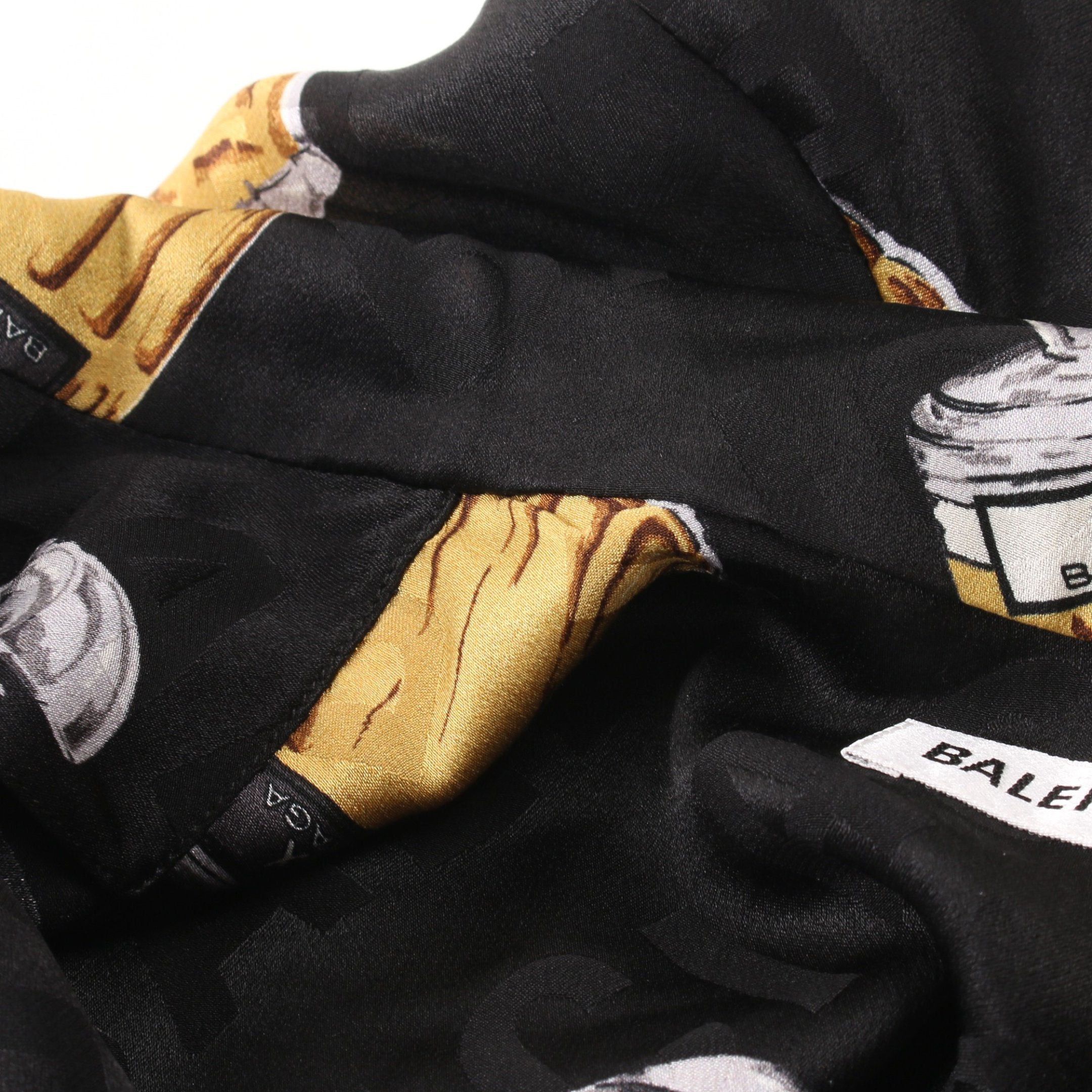 Balenciaga Balenciaga Shirt Logo Perfume Bottle All-Over Pattern Silk Black Gray Yellow Brown Size ONE SIZE - 8 Thumbnail