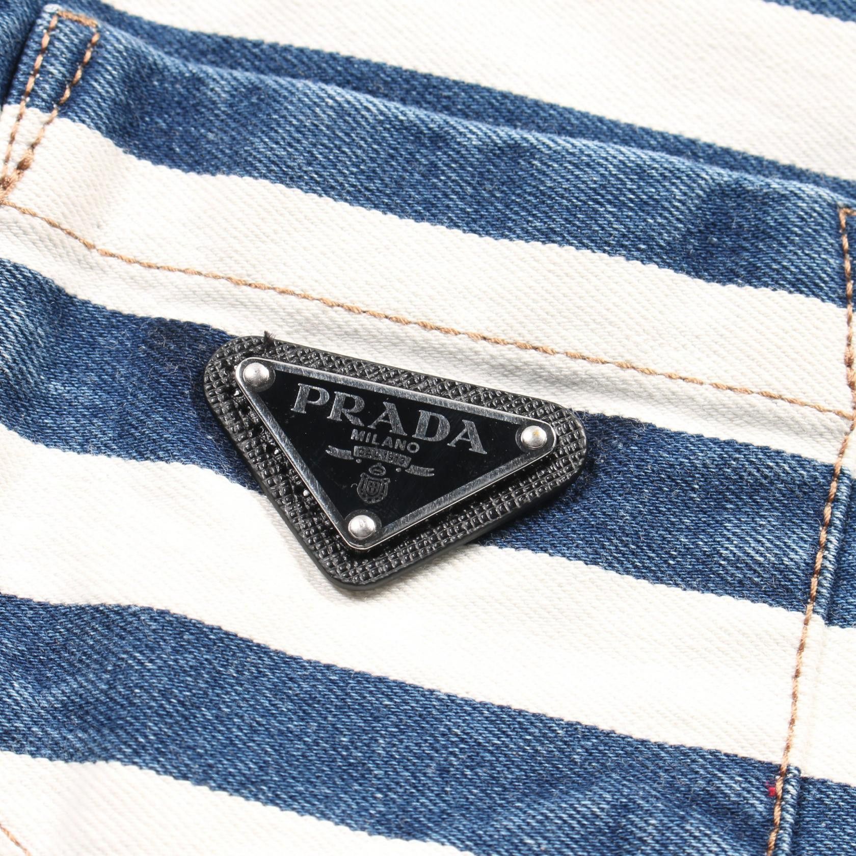 Prada Prada Denim Jacket Stripes Cotton Indigo Blue White Damage Processing Size ONE SIZE - 7 Thumbnail