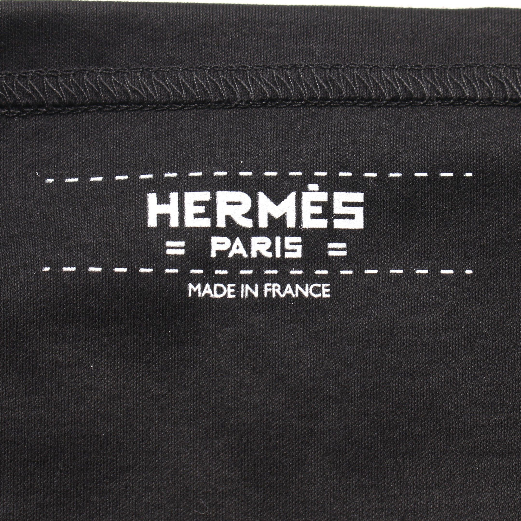 Hermes Hermes Embroidered Pocket T-Shirt Cut And Sew Square Neck Boat Three-Quarter Sleeve Cotton Black Size ONE SIZE - 3 Thumbnail
