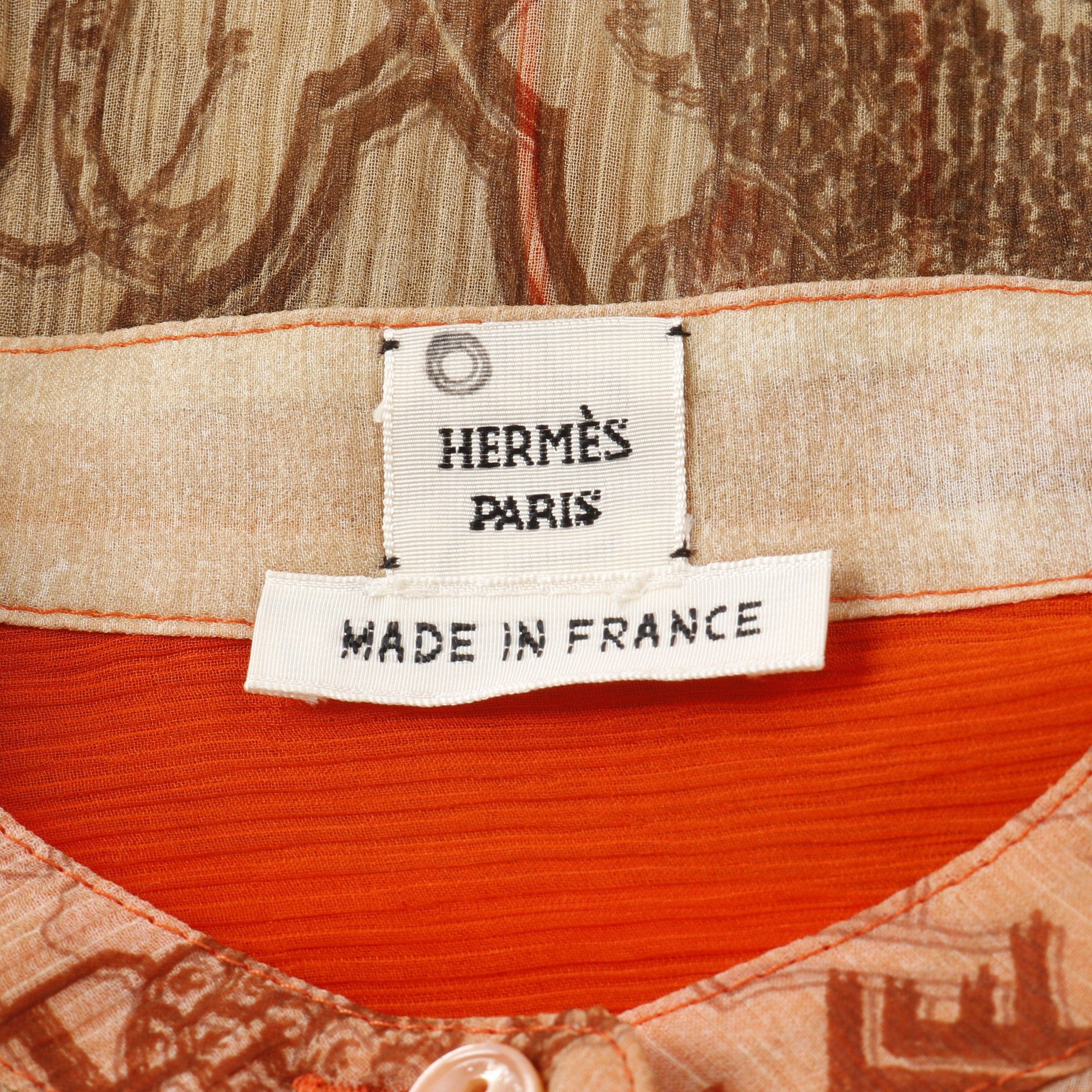 Hermes Hermes Splendeur Des Maharajas Blouse See-Through Silk Brown White Orange Red Size ONE SIZE - 3 Thumbnail