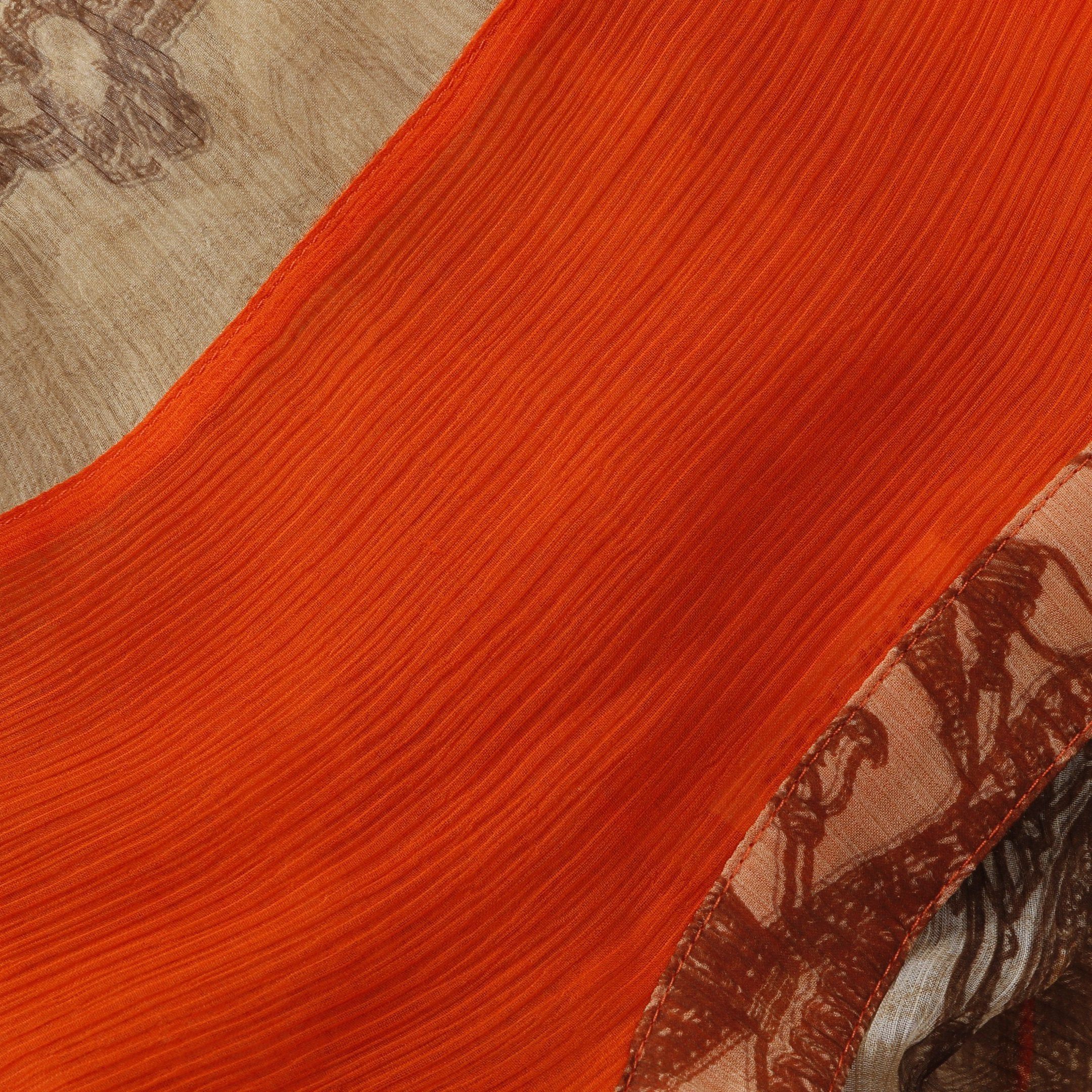 Hermes Hermes Splendeur Des Maharajas Blouse See-Through Silk Brown White Orange Red Size ONE SIZE - 6 Thumbnail
