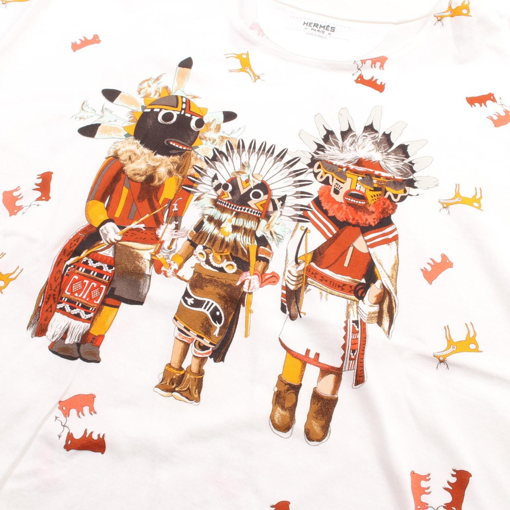 Hermes Hermes Kachinas Kachina T-Shirt Crew Neck Short Sleeve Cotton Off White Multicolor Size ONE SIZE - 7 Thumbnail