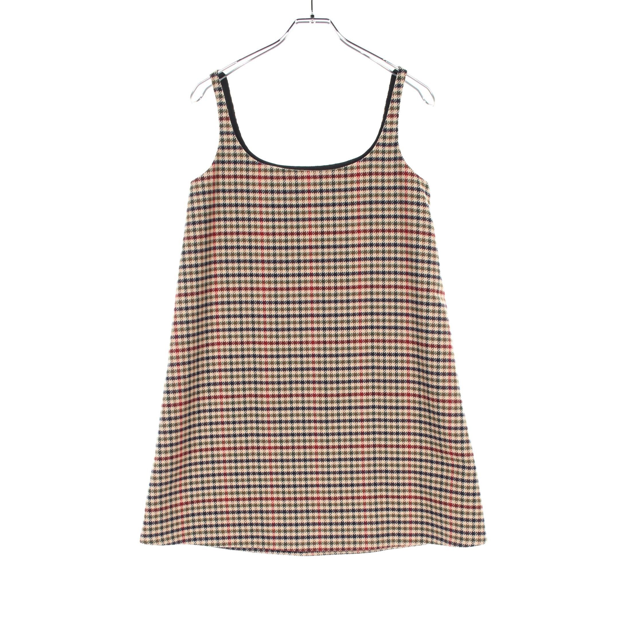 Prada Prada With Leather Details One Piece No Sleeve Check Wool Cashmere Beige Multicolor Size ONE SIZE - 2 Thumbnail