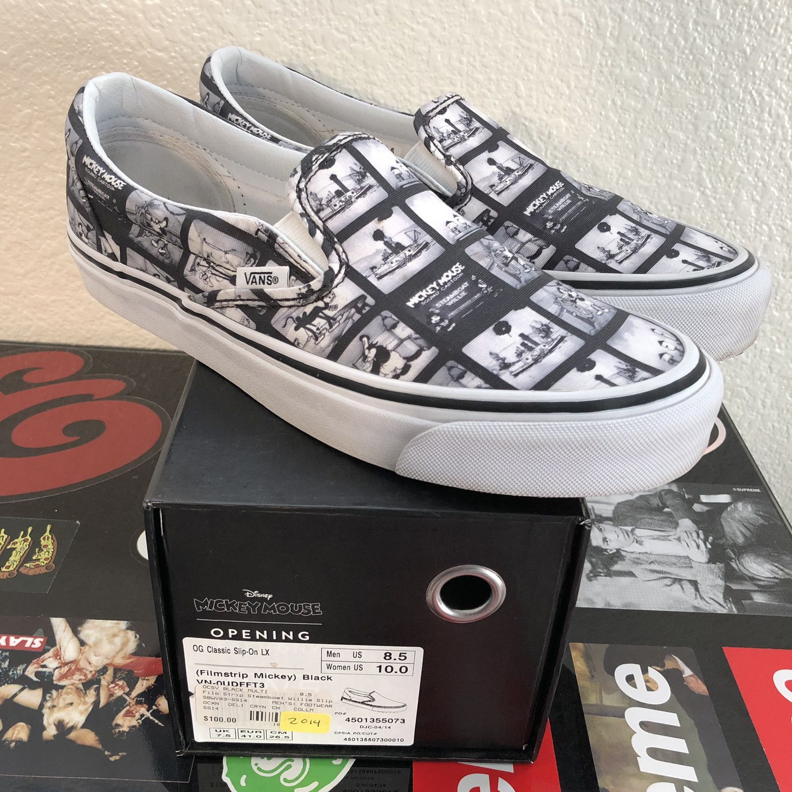 Disney Opening Ceremony Vans OG CLASSIC SLIP ON LX STEAMBOAT WILLIE FILMSTRIP MICKEY MOUSE BLACK MENS SIZE 8.5 VANS 2014 Grailed