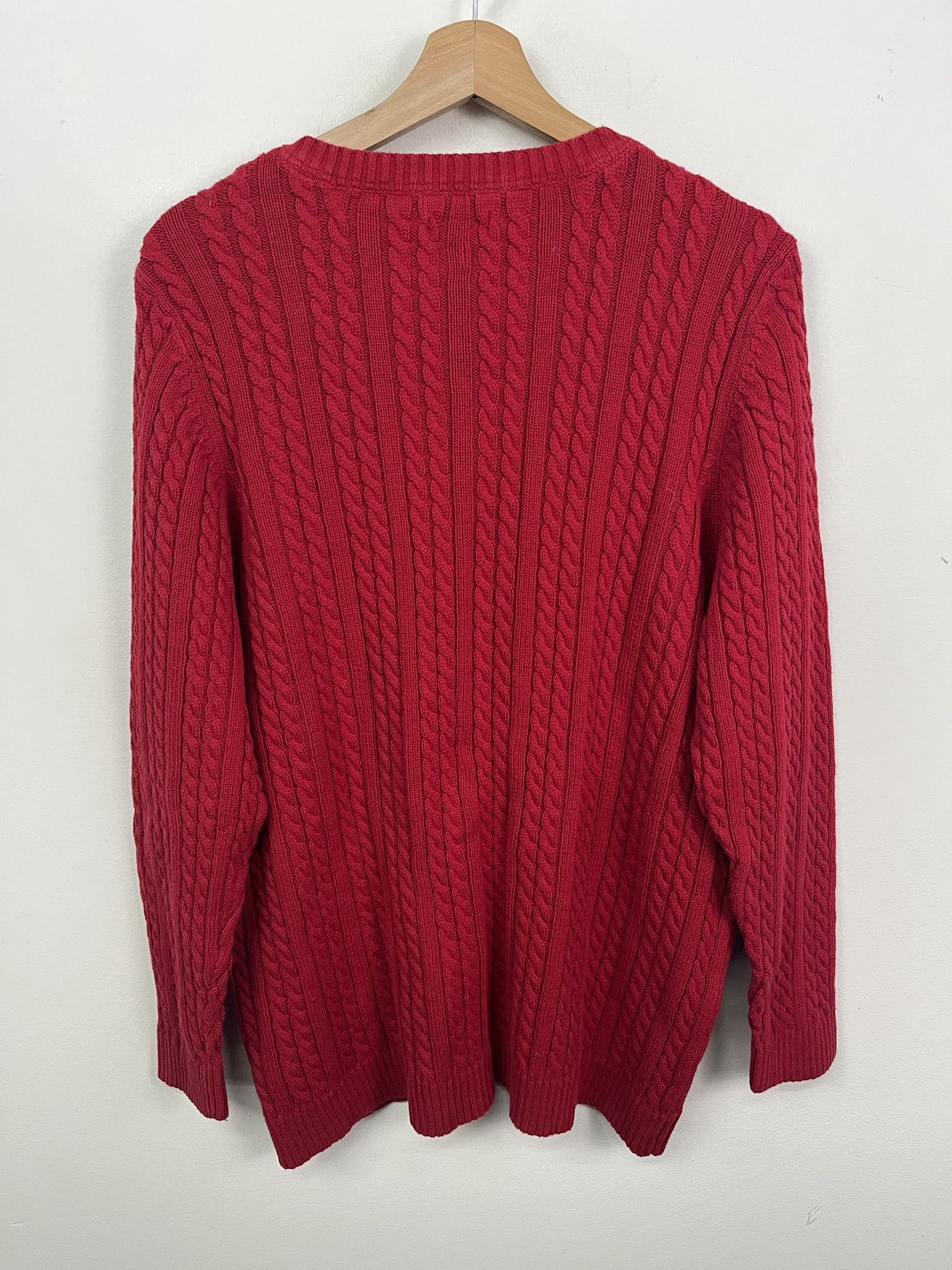 Other Vintage 1990s Knit Sweater Red Cableknit Cardigan Sweater Size M (XXL) Size US M / EU 48-50 / 2 - 3 Thumbnail