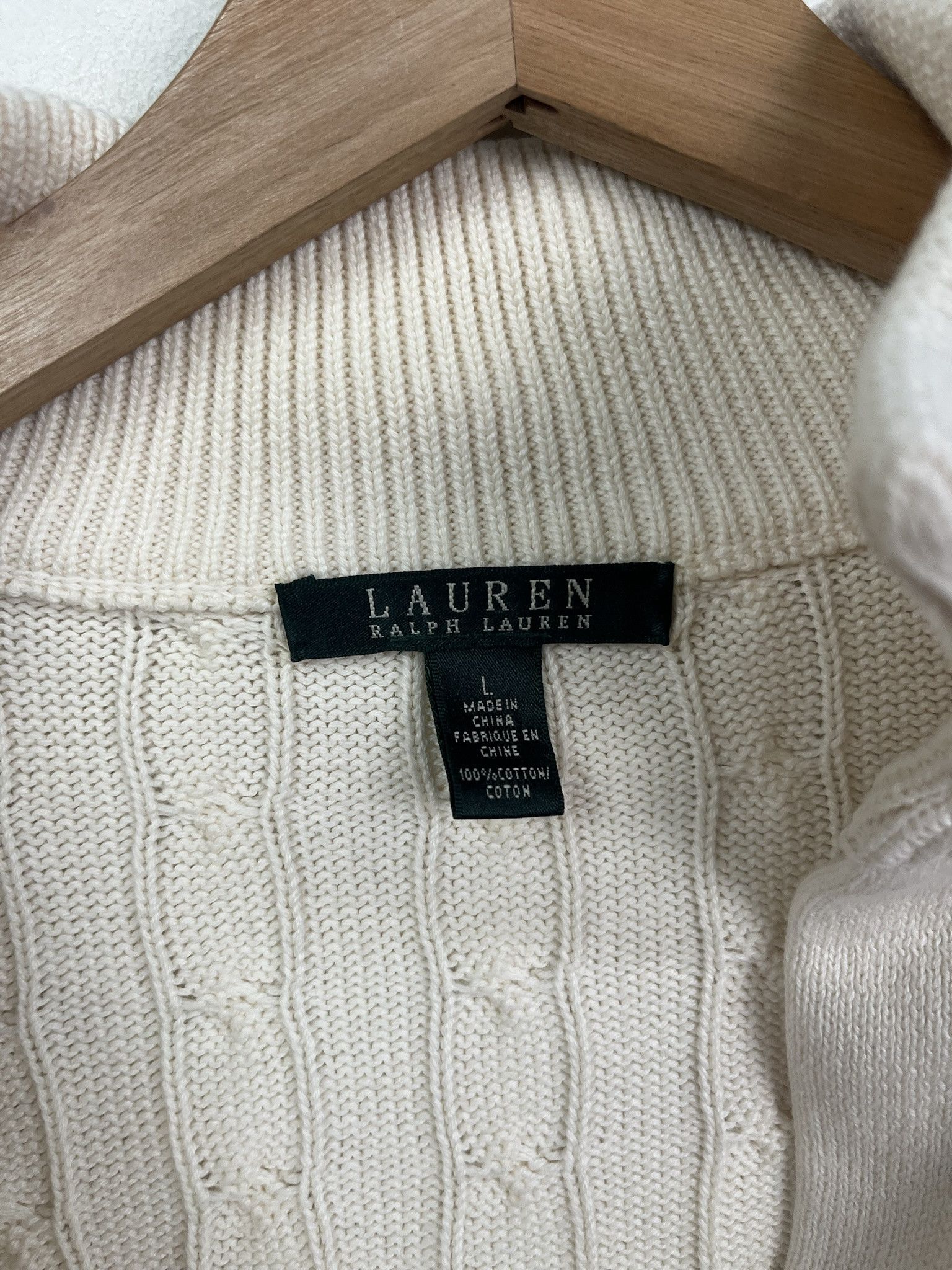 Other Vintage 1990s Lauren Ralph lauren White Cableknit V Neck Collared Knti Sweater Size S (L) Size US S / EU 44-46 / 1 - 2 Thumbnail