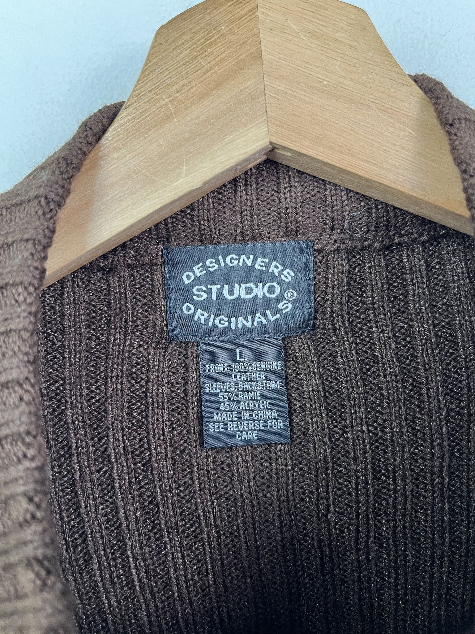 Vintage Vintage 90s Knit Sweater Leather Patchwork Full ZIp Knit Cardigan size L Size US L / EU 52-54 / 3 - 2 Thumbnail
