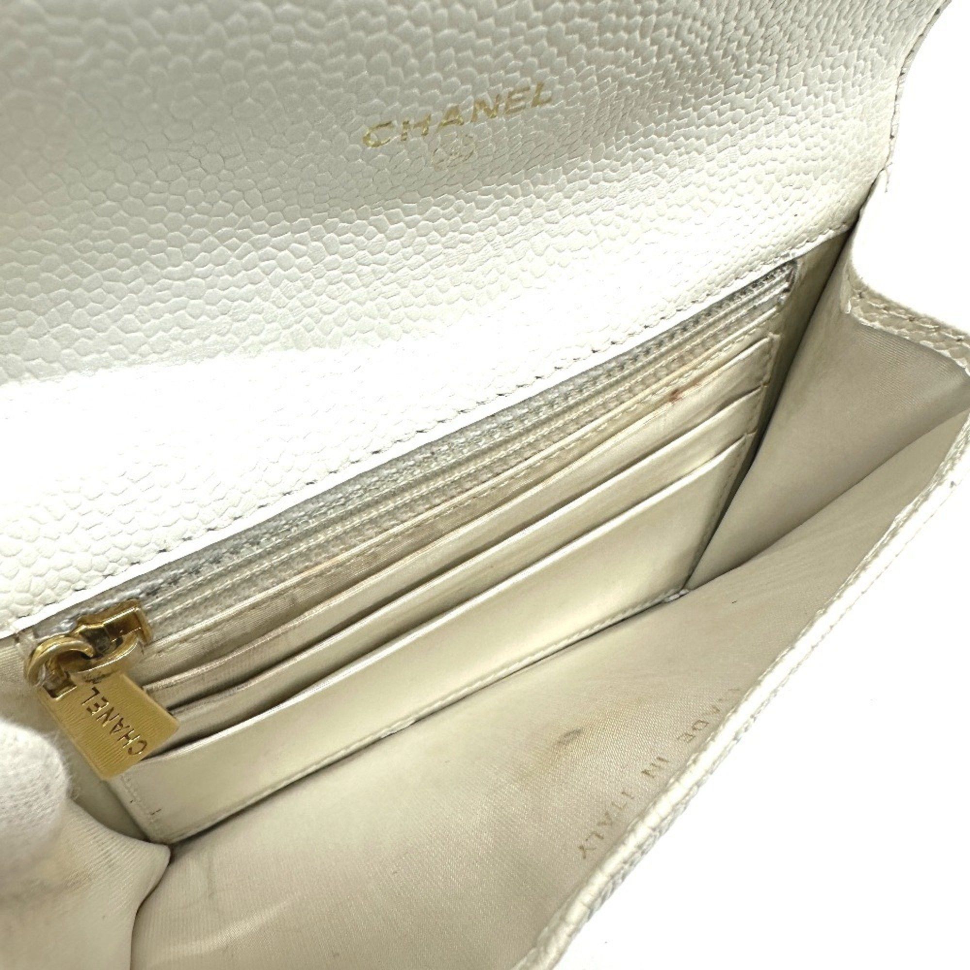 Chanel CHANEL Coco Mark Flat Flap Wallet Accessory Bi-fold Caviar Skin Women's White Size ONE SIZE - 9 Thumbnail