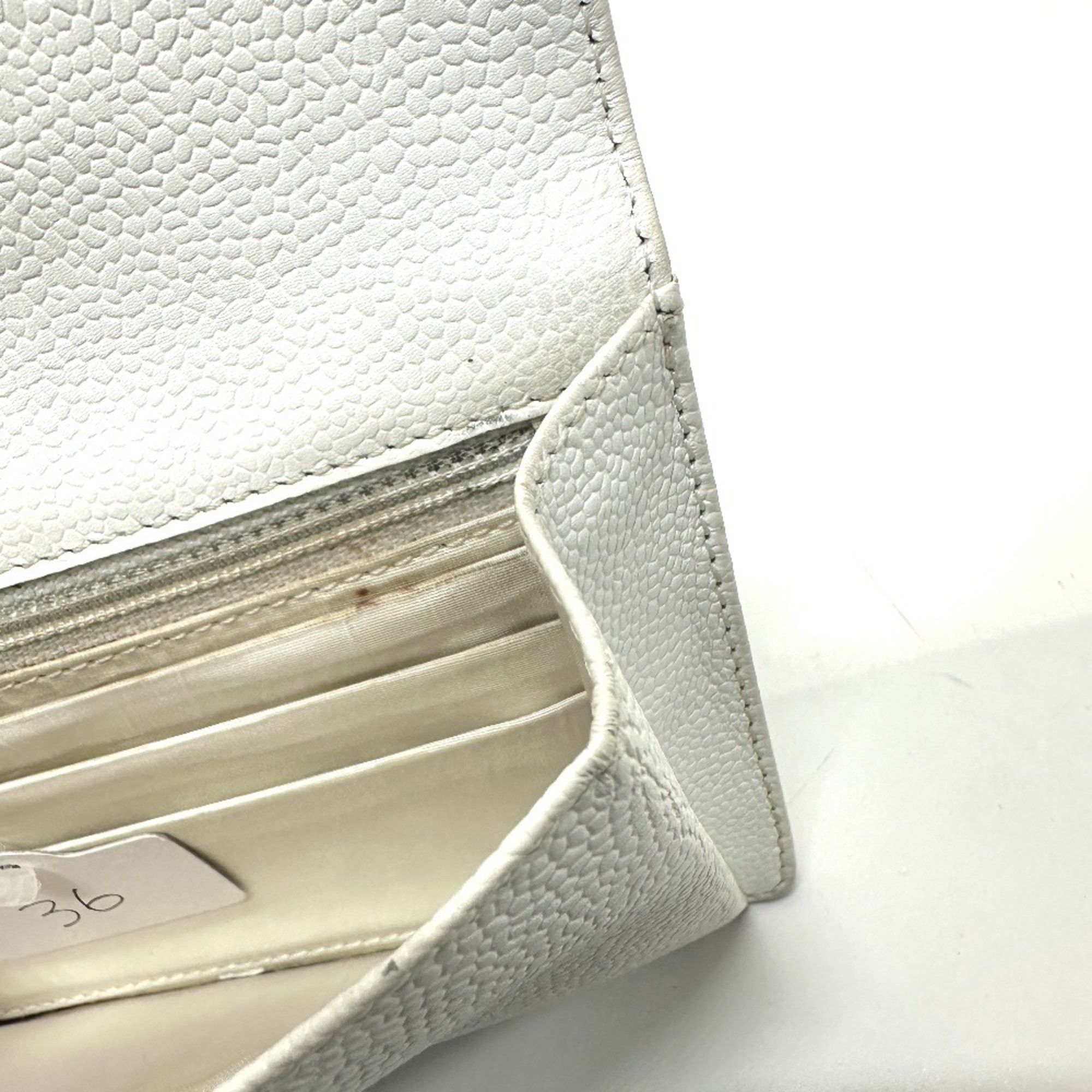 Chanel CHANEL Coco Mark Flat Flap Wallet Accessory Bi-fold Caviar Skin Women's White Size ONE SIZE - 14 Thumbnail