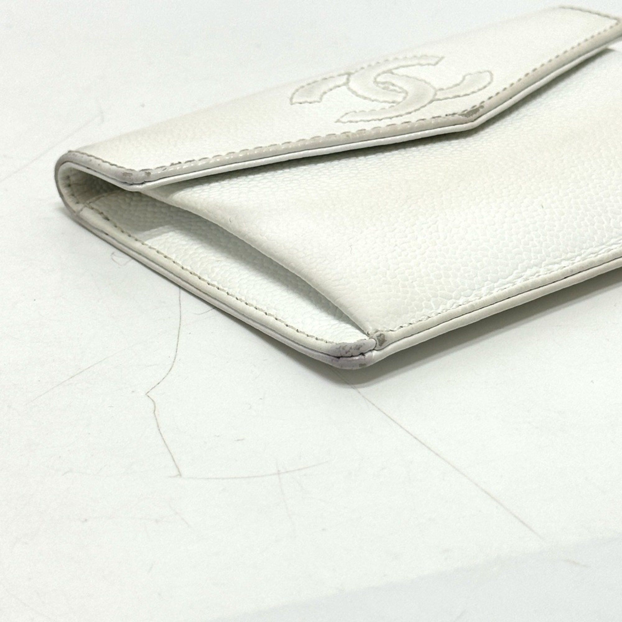 Chanel CHANEL Coco Mark Flat Flap Wallet Accessory Bi-fold Caviar Skin Women's White Size ONE SIZE - 5 Thumbnail
