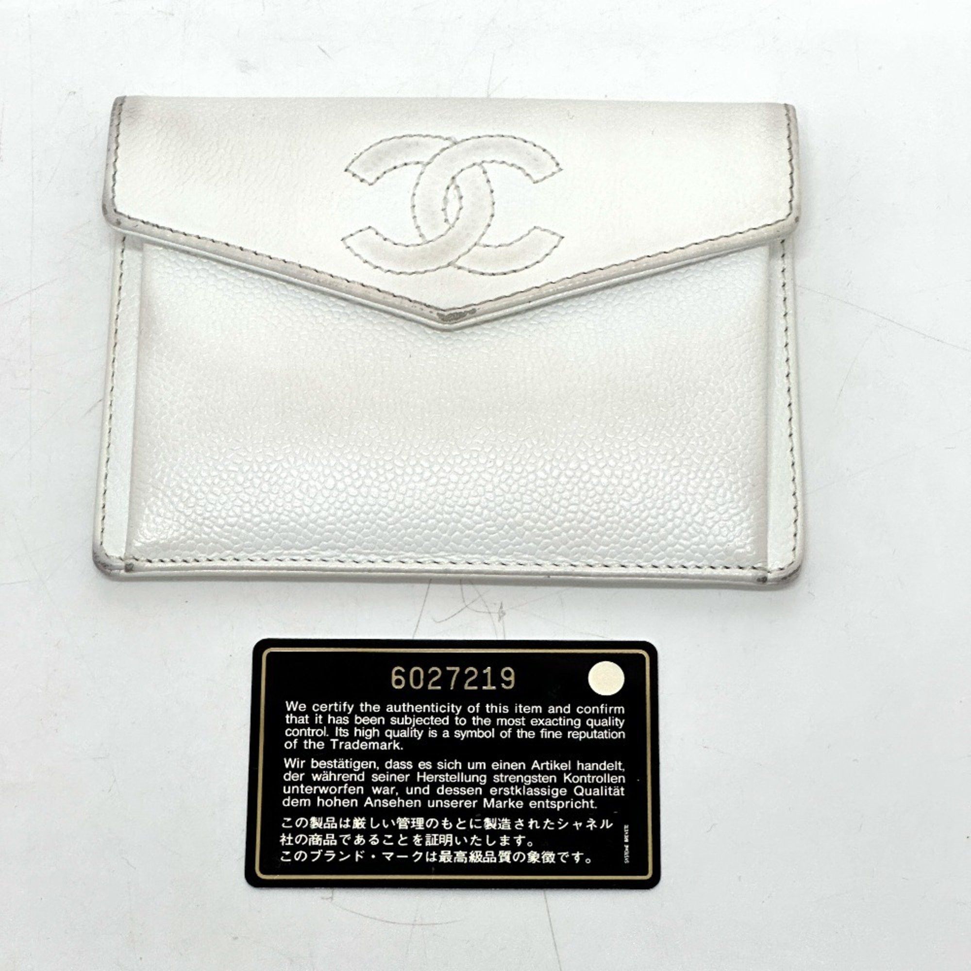 Chanel CHANEL Coco Mark Flat Flap Wallet Accessory Bi-fold Caviar Skin Women's White Size ONE SIZE - 15 Thumbnail