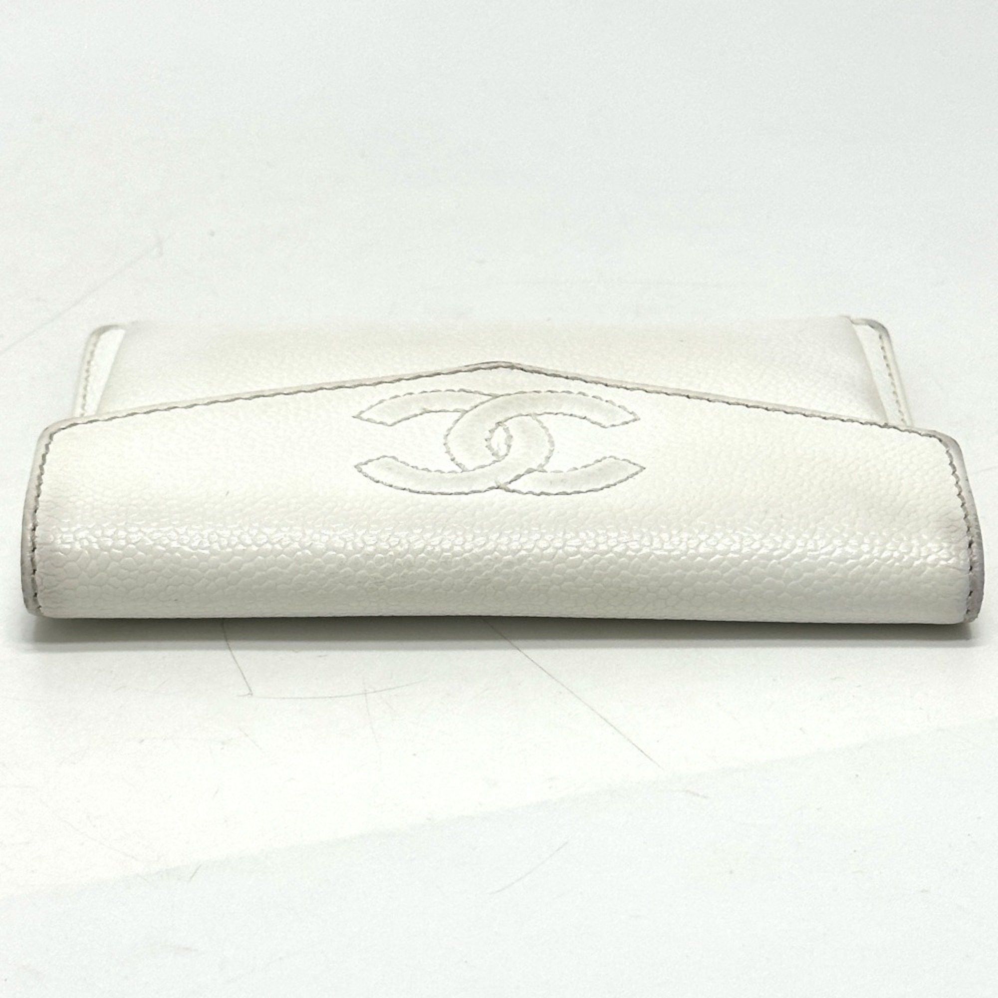 Chanel CHANEL Coco Mark Flat Flap Wallet Accessory Bi-fold Caviar Skin Women's White Size ONE SIZE - 7 Thumbnail