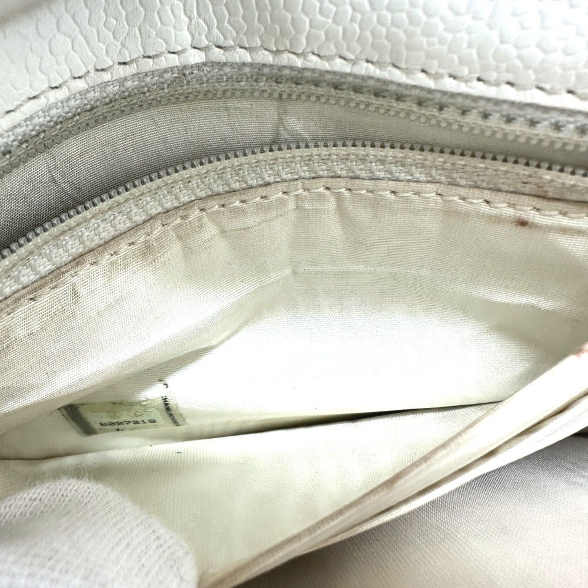 Chanel CHANEL Coco Mark Flat Flap Wallet Accessory Bi-fold Caviar Skin Women's White Size ONE SIZE - 11 Thumbnail