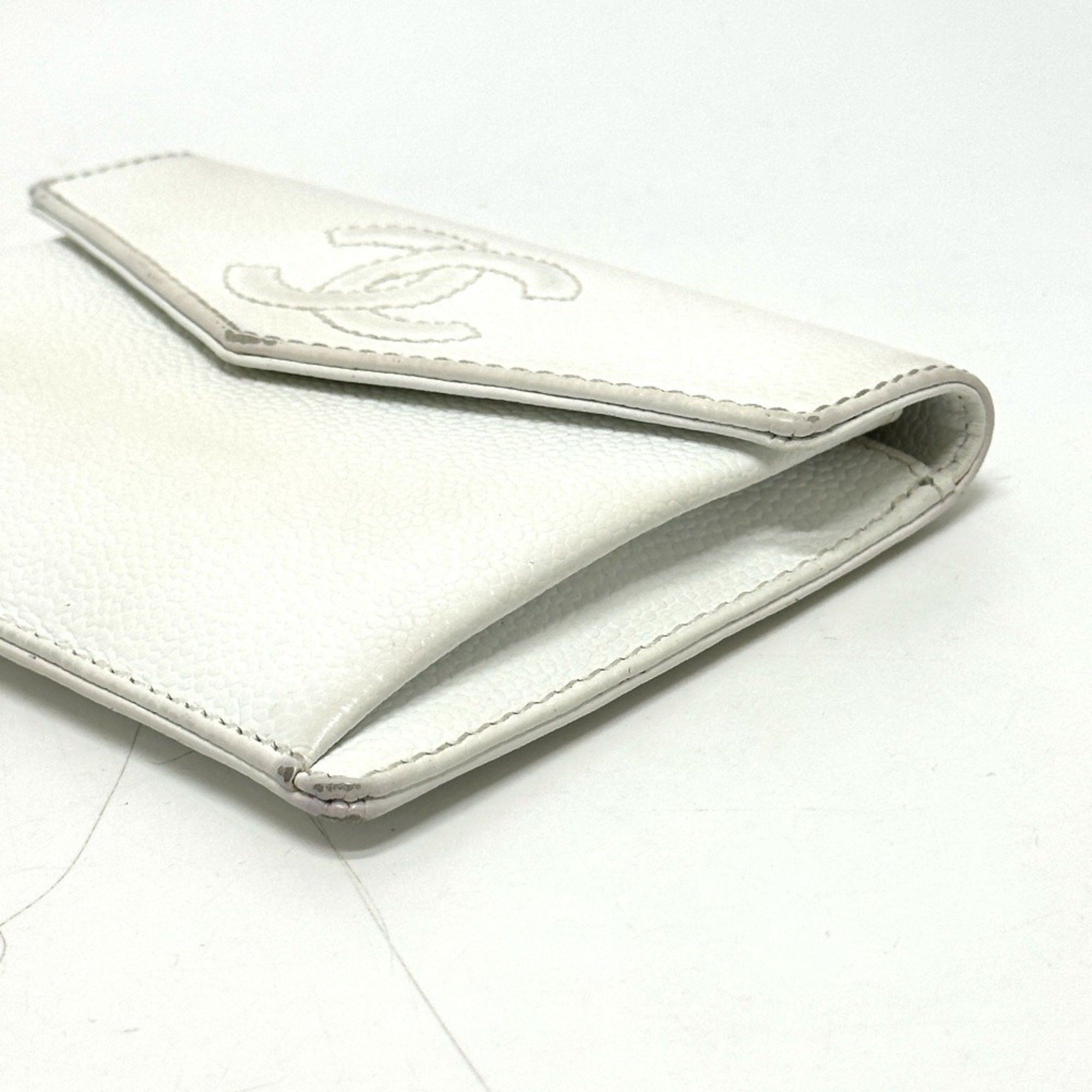 Chanel CHANEL Coco Mark Flat Flap Wallet Accessory Bi-fold Caviar Skin Women's White Size ONE SIZE - 4 Thumbnail